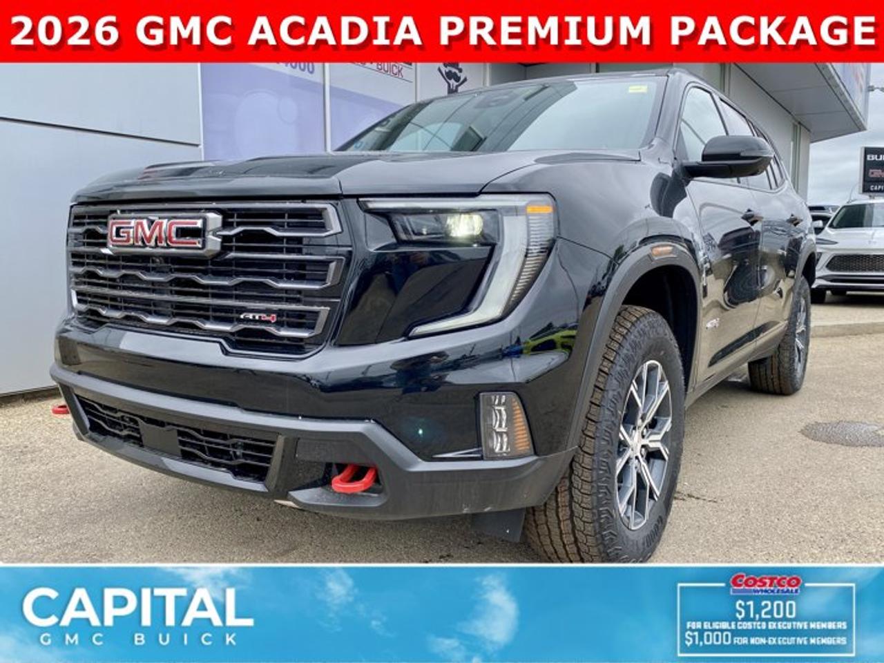 Check out this 2026 GMC Acadia AT4... Fully Loaded and equipped with Luxury Package, Heated and Cooled Seats, Heated Rear Seats, Heads-up Display, Panoramic Sunroof, Heated Steering, 3rd Row Seating, Heated Wiper Park, Trailering Package, 360 CAM, Bose 12 Speaker Sound Sytem with Subwoofer, Handsfree Power Liftgate, Adaptive Cruise Control, Rear Streaming Camera Mirror, and so much more... CALL NOWAsk for the Internet Department for more information or book your test drive today! Text 507-585-4395 for fast answers at your fingertips!AMVIC Licensed Dealer - Licence Number B1044900Disclaimer: All prices are plus GST and include all cash credits and loyalties. See dealer for details. AMVIC Licensed Dealer # B1044900