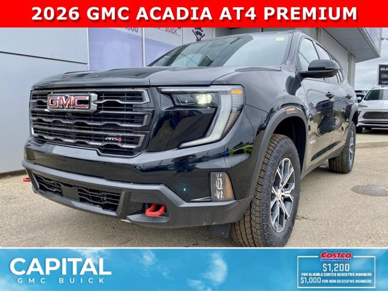 Check out this 2026 GMC Acadia AT4... Fully Loaded and equipped with Luxury Package, Heated and Cooled Seats, Heated Rear Seats, Heads-up Display, Panoramic Sunroof, Heated Steering, 3rd Row Seating, Heated Wiper Park, Trailering Package, 360 CAM, Bose 12 Speaker Sound Sytem with Subwoofer, Handsfree Power Liftgate, Adaptive Cruise Control, Rear Streaming Camera Mirror, and so much more... CALL NOWAsk for the Internet Department for more information or book your test drive today! Text 587-400-9276 for fast answers at your fingertips!AMVIC Licensed Dealer - Licence Number B1044900Disclaimer: All prices are plus GST and include all cash credits and loyalties. See dealer for details. AMVIC Licensed Dealer # B1044900