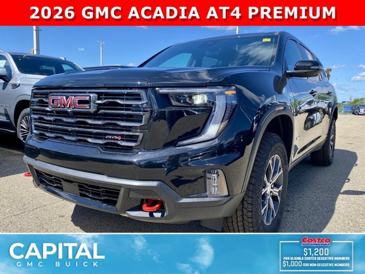 Check out this 2026 GMC Acadia AT4... Fully Loaded and equipped with Luxury Package, Heated and Cooled Seats, Heated Rear Seats, Heads-up Display, Panoramic Sunroof, Heated Steering, 3rd Row Seating, Heated Wiper Park, Trailering Package, 360 CAM, Bose 12 Speaker Sound Sytem with Subwoofer, Handsfree Power Liftgate, Adaptive Cruise Control, Rear Streaming Camera Mirror, and so much more... CALL NOWAsk for the Internet Department for more information or book your test drive today! Text 507-585-4395 for fast answers at your fingertips!AMVIC Licensed Dealer - Licence Number B1044900Disclaimer: All prices are plus GST and include all cash credits and loyalties. See dealer for details. AMVIC Licensed Dealer # B1044900