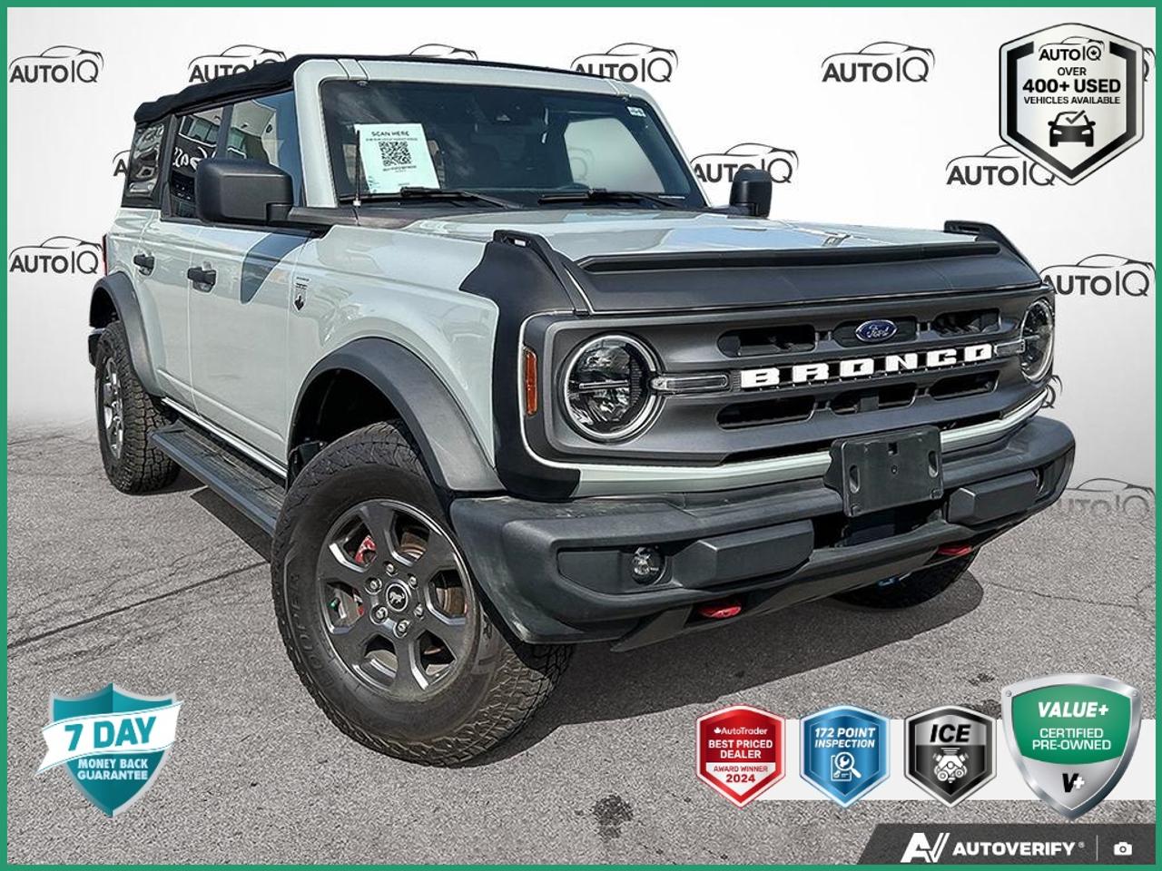 New Price!<br><br><br>Cactus<br>2021 Ford Bronco Big Bend No Accidents | Towing Capability 4D Sport Utility<br>2.3L EcoBoost I-4 10-Speed Automatic<br>4WD<br><br>Certification Program Details:<br><br>VALUE+ CERTIFIED PRE-OWNED VEHICLE<br><br>36-point Provincial Safety Inspection<br>172-point inspection combined mechanical, aesthetic, functional inspection including a vehicle report card<br>Warranty: 30 Days or 1500 KMS on mechanical safety-related items and extended plans are available<br>Complimentary CARFAX Vehicle History Report<br>2X Provincial safety standard for tire tread depth<br>2X Provincial safety standard for brake pad thickness<br>7 Day Money Back Guarantee*<br>Market Value Report provided<br>Complimentary 3 months SIRIUS XM satellite radio subscription on equipped vehicles<br>Complimentary wash and vacuum<br>Vehicle scanned for open recall notifications from manufacturer<p> </p>

<h4>VALUE+ CERTIFIED PRE-OWNED VEHICLE</h4>

<p>
- 36-point Provincial Safety Inspection<br>
- 172-point inspection combined mechanical, aesthetic, functional inspection including a vehicle report card<br>
- Warranty: 30 Days or 1500 KMS on mechanical safety-related items and extended plans are available<br>
- Complimentary CARFAX Vehicle History Report<br>
- 2X Provincial safety standard for tire tread depth<br>
- 2X Provincial safety standard for brake pad thickness<br>
- 7 Day Money Back Guarantee*<br>
- Market Value Report provided<br>
- Complimentary 3 months SIRIUS XM satellite radio subscription on equipped vehicles<br>
- Complimentary wash and vacuum<br>
- Vehicle scanned for open recall notifications from manufacturer
</p>

<p>SPECIAL NOTE: This vehicle is reserved for AutoIQs retail customers only. Please, No dealer calls. Errors & omissions excepted.</p>

<p>*As-traded, specialty or high-performance vehicles are excluded from the 7-Day Money Back Guarantee Program (including, but not limited to Ford Shelby, Ford mustang GT, Ford Raptor, Chevrolet Corvette, Camaro 2SS, Camaro ZL1, V-Series Cadillac, Dodge/Jeep SRT, Hyundai N Line, all electric models)</p>