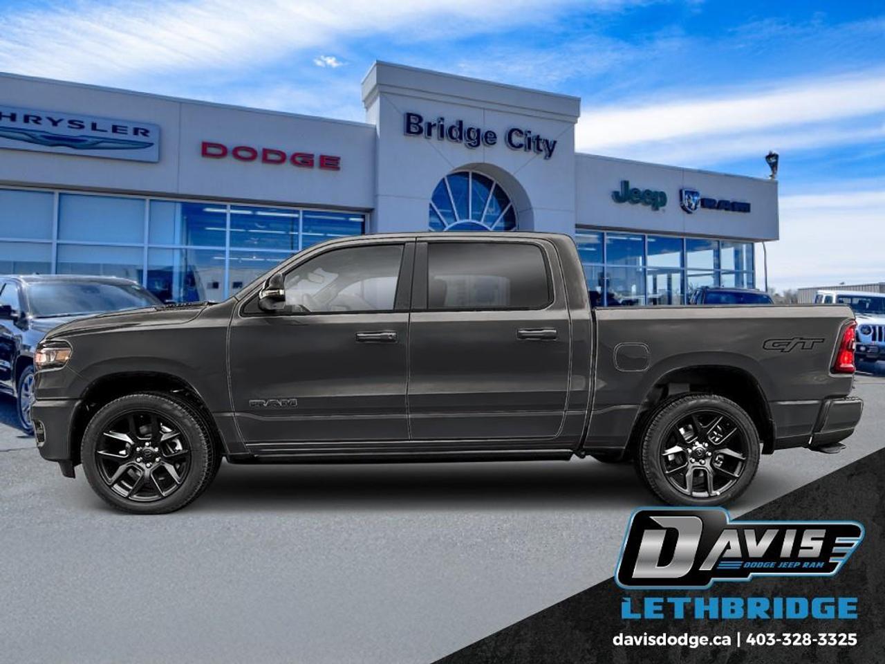 <b>Navigation, Apple CarPlay, Android Auto, 360 Camera, Heated Seats!</b><br /> <br /> Dominate workdays and weekends alike with the 2026 Ram 1500, where capability meets class.<br /> <br />The Ram 1500's unmatched luxury transcends traditional pickups without compromising its capability. Loaded with best-in-class features, it's easy to see why the Ram 1500 is so popular. With the most towing and hauling capability in a Ram 1500, as well as improved efficiency and exceptional capability, this truck has the grit to take on any task.<br /> <br />This Diamond Black Crew Cab 4X4 pickup has an Automatic transmission and is powered by a 420HP 3.0L Straight 6 Cylinder Engine. <br /> <br /> Our 1500's trim level is Sport. This Ram 1500 in Sport trim rewards you with front heated seats, a leather-wrapped heated steering wheel, a 360 camera system, a 10-speaker Alpine audio, and a 12-inch infotainment screen with inbuilt navigation, Apple CarPlay and Android Auto, and 4G LTE Wi-Fi hotspot. Additional features include class IV towing equipment, aluminum wheels, power adjustable pedals, intersection collision assist, evasion assist, lane keep assist with lane departure warning, and even more! This vehicle has been upgraded with the following features: Navigation, Apple CarPlay, Android Auto, 360 Camera, Heated Seats, Heated Steering Wheel, Aluminum Wheels.<br /><br /> <br />To apply right now for financing use this link: <a href=https://lethbridge.davisdodge.ca/free-credit-check/ target=_blank rel=nofollow noopener noreferrer>https://lethbridge.davisdodge.ca/free-credit-check/</a><br /> <br /><br />As a premier Chrysler, Dodge, Jeep and RAM dealership, Davis Dodge proudly offers an extensive selection of new and used vehicles to meet every drivers needs. Customers across Lethbridge, Fort Macleod, Taber, Claresholm, Coaldale, and beyond trust us for daily vehicle specials, certified service and parts, and a seamless online inventory experience. <br /><br /> With competitive financing options and expert support, we make car buying easy and enjoyable. <br /><br /> Ready to hit the road? Schedule your test drive today at Davis Dodge, your trusted Chrysler, Dodge, Jeep and RAM dealer in Lethbridge, Alberta.<br /><br /> Vehicle pricing offer shown expires 2026-05-31. <br /> Come by and check out our fleet of 60+ used cars and trucks and 110+ new cars and trucks for sale in Lethbridge. o~o
