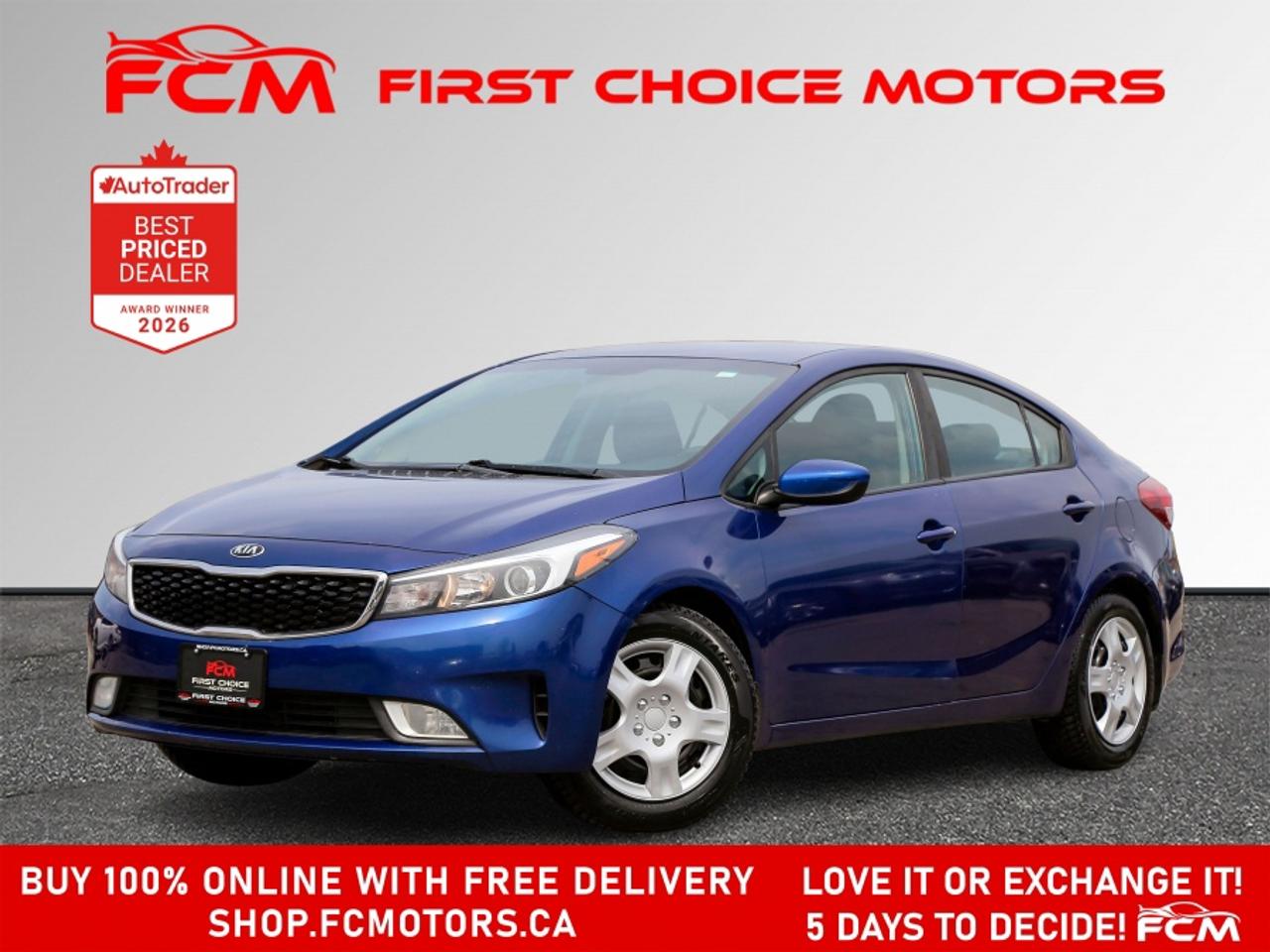 ** ** SPECIAL LIMITED TIME OFFER ** ** PURCHASE ANY VEHICLE THIS WEEK AND RECEIVE 4 BRAND-NEW ALL-SEASON TIRES AT NO ADDITIONAL COST!!! DON   T MISS THIS EXCLUSIVE CHANCE TO UPGRADE YOUR RIDE AND STAY PREPARED FOR ANY WEATHER!!! <br><br>EXCITING NEWS FROM FIRST CHOICE MOTORS! Our brand-new online showroom is now open to the public, bringing the ultimate car shopping experience right to your fingertips! Enjoy a 100% online car shopping experience, with over 500 certified vehicles in stock, comprehensive protection plans, and thousands of new auto parts & accessories available! Plus, for a limited time, were offering FREE deliveries across Ontario on all vehicle purchases! Dont miss out   visit Shop.fcmotors.ca to find and upgrade your perfect vehicle today!<br><br>Welcome to First Choice Motors, the largest car dealership in Toronto of pre-owned cars, SUVs, and vans priced between $5000-$15,000. With an impressive inventory of over 300 vehicles in stock, we are dedicated to providing our customers with a vast selection of affordable and reliable options. <br><br>Were thrilled to offer a used 2018 Kia Forte LX, blue color with 185,000km (STK#9627) This vehicle was $9490 NOW ON SALE FOR $8490. It is equipped with the following features:<br>- Automatic Transmission<br>- Heated seats<br>- Bluetooth<br>- Apple CarPlay<br>- Reverse camera<br>- Alloy wheels<br>- Power windows<br>- Power locks<br>- Power mirrors<br>- Air Conditioning<br><br>At First Choice Motors, we believe in providing quality vehicles that our customers can depend on. All our vehicles come with a 36-day guarantee on all safety related items. We also offer additional warranty options up to 5 years for our customers who want extra peace of mind.<br><br>Furthermore, all our vehicles are sold fully certified with brand new brakes rotors and pads, a fresh oil change, and brand new set of all-season tires installed & balanced. You can be confident that this car is in excellent condition and ready to hit the road.<br><br>At First Choice Motors, we believe that everyone deserves a chance to own a reliable and affordable vehicle. Thats why we offer financing options with low interest rates starting at 7.9% O.A.C. Were proud to approve all customers, including those with bad credit, no credit, students, and even 9 socials. Our finance team is dedicated to finding the best financing option for you and making the car buying process as smooth and stress-free as possible.<br><br>Our dealership is open 7 days a week to provide you with the best customer service possible. We carry the largest selection of used vehicles for sale under $9990 in all of Ontario. We stock over 300 cars, mostly Hyundai, Chevrolet, Mazda, Honda, Volkswagen, Toyota, Ford, Dodge, Kia, Mitsubishi, Acura, Lexus, and more. With our ongoing sale, you can find your dream car at a price you can afford. Come visit us today and experience why we are the best choice for your next used car purchase!<br><br>All prices include $22.00 OMVIC Fee.  Excludes, license plates, ownership registration and ONTARIO HST (13%)<br>*No Credit Card payments can be accepted for Vehicle Purchases*