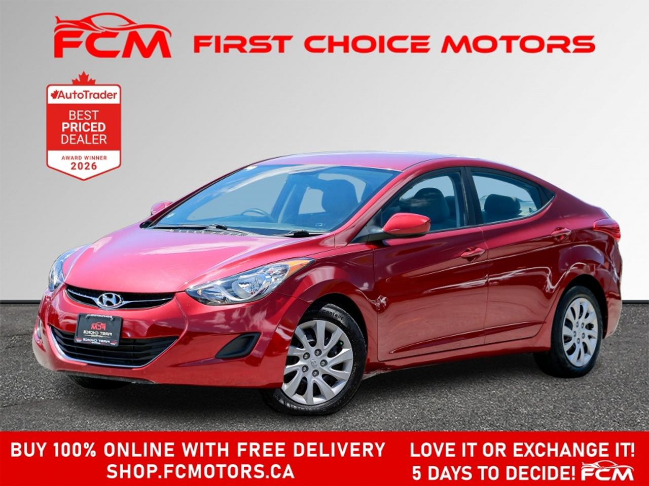 ** ** SPECIAL LIMITED TIME OFFER ** ** PURCHASE ANY VEHICLE THIS WEEK AND RECEIVE 4 BRAND-NEW ALL-SEASON TIRES AT NO ADDITIONAL COST!!! DON   T MISS THIS EXCLUSIVE CHANCE TO UPGRADE YOUR RIDE AND STAY PREPARED FOR ANY WEATHER!!! <br><br>EXCITING NEWS FROM FIRST CHOICE MOTORS! Our brand-new online showroom is now open to the public, bringing the ultimate car shopping experience right to your fingertips! Enjoy a 100% online car shopping experience, with over 500 certified vehicles in stock, comprehensive protection plans, and thousands of new auto parts & accessories available! Plus, for a limited time, were offering FREE deliveries across Ontario on all vehicle purchases! Dont miss out   visit Shop.fcmotors.ca to find and upgrade your perfect vehicle today!<br><br>Welcome to First Choice Motors, the largest car dealership in Toronto of pre-owned cars, SUVs, and vans priced between $5000-$15,000. With an impressive inventory of over 300 vehicles in stock, we are dedicated to providing our customers with a vast selection of affordable and reliable options. <br><br>Were thrilled to offer a used 2011 Hyundai Elantra GL, burgundy color with 22,000km (STK#9961) This vehicle was $12990 NOW ON SALE FOR $11990. It is equipped with the following features:<br>- Automatic Transmission<br>- Heated seats<br>- Bluetooth<br>- Power windows<br>- Power locks<br>- Power mirrors<br>- Air Conditioning<br><br>At First Choice Motors, we believe in providing quality vehicles that our customers can depend on. All our vehicles come with a 36-day guarantee on all safety related items. We also offer additional warranty options up to 5 years for our customers who want extra peace of mind.<br><br>Furthermore, all our vehicles are sold fully certified with brand new brakes rotors and pads, a fresh oil change, and brand new set of all-season tires installed & balanced. You can be confident that this car is in excellent condition and ready to hit the road.<br><br>At First Choice Motors, we believe that everyone deserves a chance to own a reliable and affordable vehicle. Thats why we offer financing options with low interest rates starting at 7.9% O.A.C. Were proud to approve all customers, including those with bad credit, no credit, students, and even 9 socials. Our finance team is dedicated to finding the best financing option for you and making the car buying process as smooth and stress-free as possible.<br><br>Our dealership is open 7 days a week to provide you with the best customer service possible. We carry the largest selection of used vehicles for sale under $9990 in all of Ontario. We stock over 300 cars, mostly Hyundai, Chevrolet, Mazda, Honda, Volkswagen, Toyota, Ford, Dodge, Kia, Mitsubishi, Acura, Lexus, and more. With our ongoing sale, you can find your dream car at a price you can afford. Come visit us today and experience why we are the best choice for your next used car purchase!<br><br>All prices include $22.00 OMVIC Fee.  Excludes, license plates, ownership registration and ONTARIO HST (13%)<br>*No Credit Card payments can be accepted for Vehicle Purchases*
