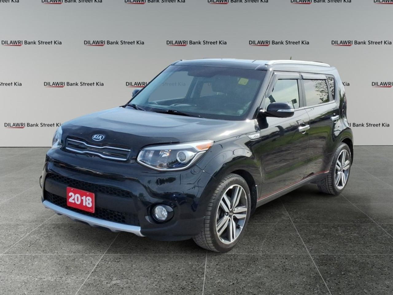 *** CASH PURCASHE PRICE $13395 PLUS HST *** Discover the perfect blend of unique style, versatile utility, and premium features with this exceptional 2018 Kia Soul EX Premium. Finished in a sleek BLACK exterior, this hatchback stands out from the crowd while offering impressive practicality. With its distinctive design and thoughtful amenities, this Soul is ready to elevate your daily commute and weekend adventures. Powered by an efficient 2.0L GDI I4 engine paired with a smooth 6-speed automatic transmission, this Soul delivers a responsive and enjoyable driving experience. Achieve an impressive fuel economy of 9.5 L/100km in the city and 7.8 L/100km on the highway (24.8 MPG city, 30.2 MPG highway), making it an economical choice for any driver. The EX Premium trim ensures youre surrounded by comfort, convenience, and advanced technology, including: Seamless connectivity with Apple CarPlay and Android Auto for integrated smartphone access Stay connected on the go with Bluetooth wireless phone connectivity Effortless long-distance travel thanks to Cruise Control Enhanced visibility in adverse conditions with bright Front Fog Lights Luxurious comfort for every drive with Heated Front Seats Warm hands on chilly mornings provided by the Heated Steering Wheel Convenient keyless access and ignition with Keyless Entry & Start (Proximity key: doors and push button start) Increased awareness and safety with a Blind Spot Monitor (Blind Spot Detection warning) Enjoy open-air driving and a brighter cabin with the expansive Power Moonroof Endless entertainment options through SiriusXM Satellite Radio Premium comfort and a refined cabin aesthetic with plush Leather Upholstery Integrated rearview camera for confident parking Power driver seat with 2-way lumbar support for optimal comfort Automatic temperature control to maintain your ideal climate Power door mirrors with integrated turn signal indicators and heating Steering wheel mounted audio controls for easy access to your entertainment 18-inch alloy wheels that complement its bold styling This 2018 Kia Soul EX Premium offers a compelling package of style, efficiency, and comfort, making it an excellent choice for those seeking a dynamic and well-equipped vehicle. Dont miss the opportunity to experience this versatile hatchback for yourself. Contact us today to schedule a test drive!