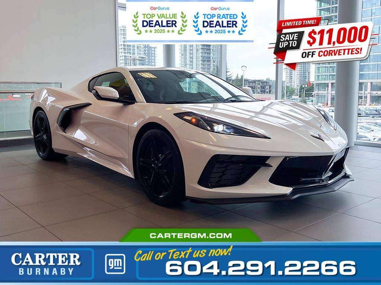 More than a sports car, it is a statement! The 2026 Chevrolet Corvette delivers breathtaking speed, aggressive design, and now, exclusive savings of up to $11,000 for a limited time. Your moment to own the legend starts now.  Plus, for a limited time, exclusive savings are back for Costco members! Receive a $1,200 Executive Member Bonus or a $1,000 Non-Executive Member Bonus on select models.  Unleash pure performance in the 2026 Chevrolet Corvette Stingray 1LT RWD. Powered by a thrilling 6.2L LT2 V8 producing 490 hp, paired with an 8-speed dual-clutch transmission, it delivers razor-sharp response. Stand out on 19"/20" gloss black forged wheels and settle into Jet Black leather seats. Enjoy the 10-speaker Bose premium audio, Wi-Fi hotspot, remote start, and advanced safety like Lane Keep Assist, Front Pedestrian Braking, and Rear Park Assist.  Come take it for a test drive today and experience all this stylish vehicle has to offer!  WHY CARTER GM BURNABY?  - An unrivalled vehicle purchasing experience! - Exceeding our loyal customers expectations since 1963 - 4.5 Google star rating with 2,300+ customer reviews) - CarGurus Top-Rated Dealer 2025 Award - CarGurus Top Value Dealer 2025 Award - Vehicle trades welcome! Best price guaranteed! - We provide upfront pricing, zero hidden fees, and 100% transparency - Fast approvals and 99% acceptance rates (no matter your current credit status!) - Multilingual staff (many languages spoken) - Comfortable non-pressured environment with in-store television, WIFI and a childrens play area! - In-store restaurant: fresh daily menu        Were here to help you drive the vehicle you want, the vehicle you deserve! QUESTIONS? GREAT! WEVE GOT ANSWERS! To speak with a friendly vehicle specialist - CALL NOW! The advertised price includes all standard dealer fees and any applicable manufacturer or dealer incentives. It does not include applicable taxes, licensing, insurance, or optional products or services. Dealer fees will be clearly broken out and itemized on the bill of sale, maximum total of fees $699.00. Prices are shown in Canadian dollars. While we make every effort to ensure accuracy, vehicle details, pricing, options, and availability are subject to change without notice. Please confirm all information with dealership sales management before purchase. Dealer Code: 81129