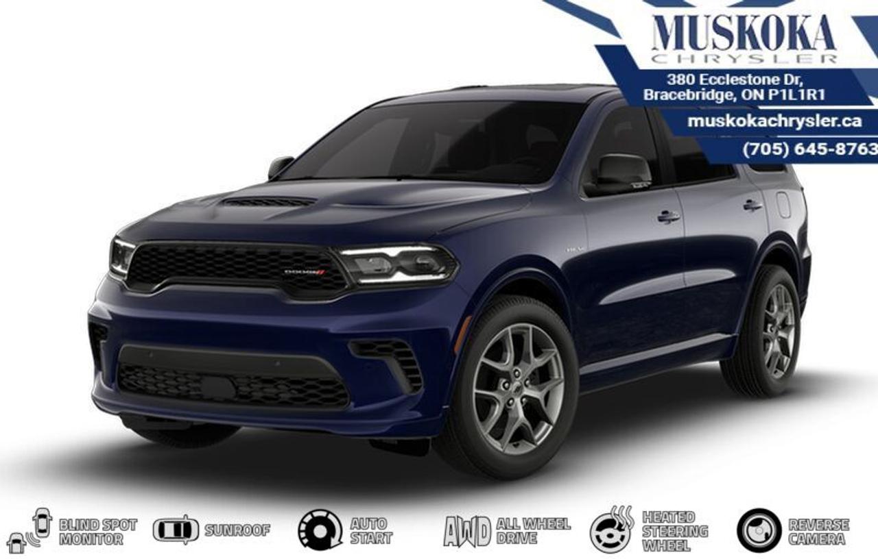 This Dodge Durango GT HEMI® V8 Plus, with a 5.7L HEMI V-8 engine engine, features a 8-speed automatic transmission, and generates 11 highway/17 city L/100km. Find this vehicle with only 0 kilometers!  Dodge Durango GT HEMI® V8 Plus Options: This Dodge Durango GT HEMI® V8 Plus offers a multitude of options. Technology options include: 2 LCD Monitors In The Front, HD Radio, MP3 Capability, Satellite Radio.  Safety options include Speed Sensitive Rain Detecting Variable Intermittent Wipers, Airbag Occupancy Sensor, Curtain 1st, 2nd And 3rd Row Airbags, Driver Knee Airbag, Dual Stage Driver And Passenger Front Airbags.  Visit Us: Find this Dodge Durango GT HEMI® V8 Plus at Muskoka Chrysler today. We are conveniently located at 380 Ecclestone Dr Bracebridge ON P1L1R1. Muskoka Chrysler has been serving our local community for over 40 years. We take pride in giving back to the community while providing the best customer service. We appreciate each and opportunity we have to serve you, not as a customer but as a friend