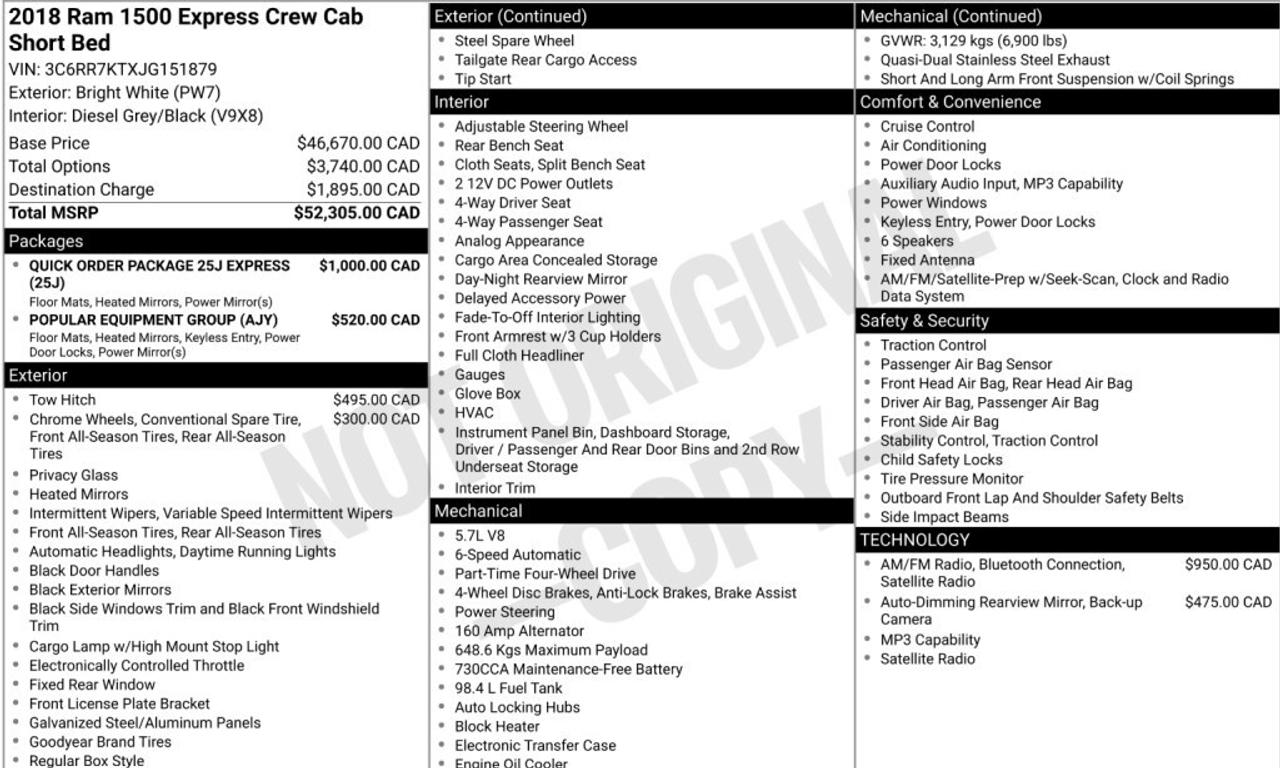 2018 RAM 1500 Express 4x4   $3700+ in Factory Upgrades  Crew Cab Photo