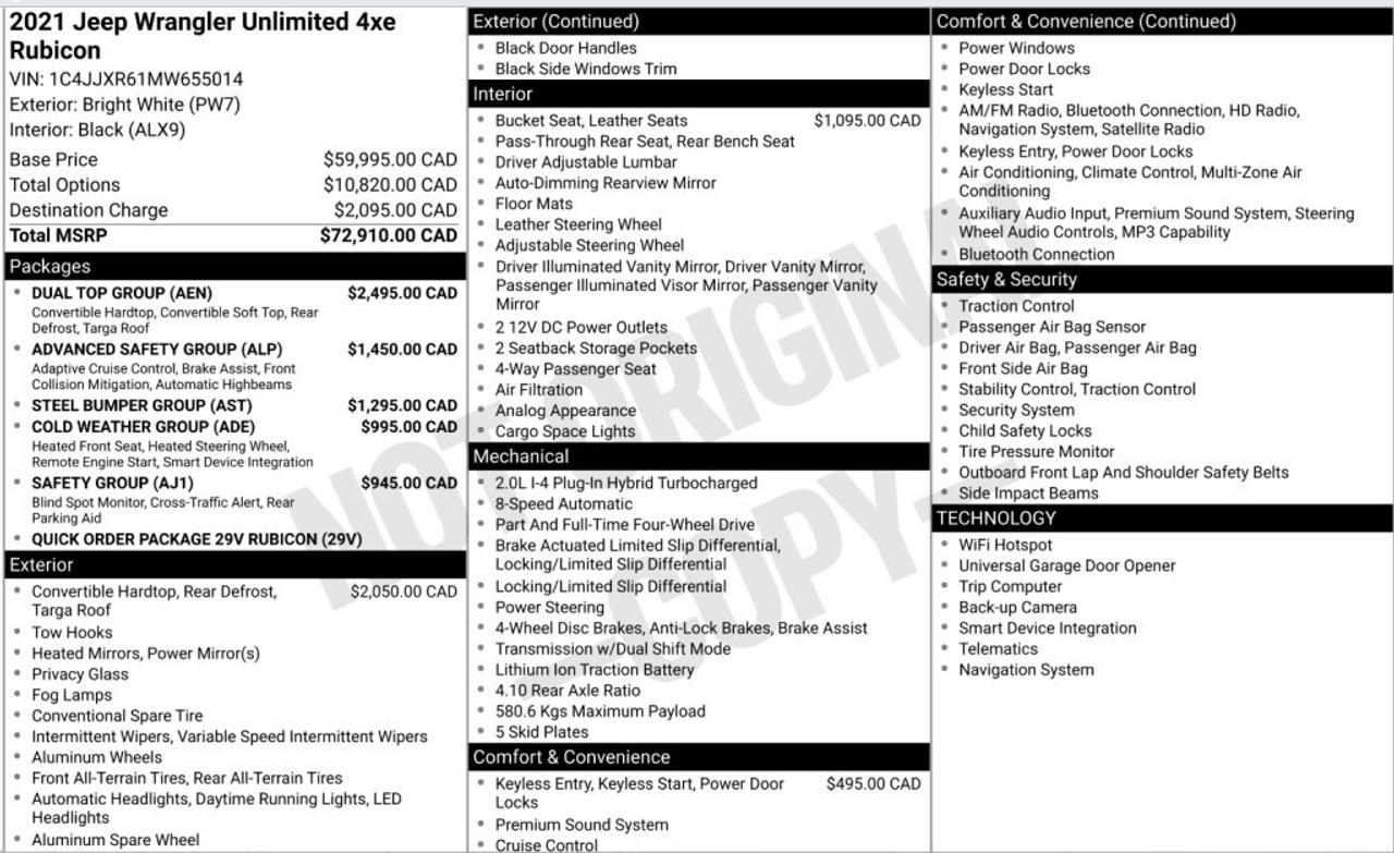 2021 Jeep WRANGLER UNLIMITED Hybrid  Rubicon 4xe   Clean CarFax   Low KM   Auto Photo