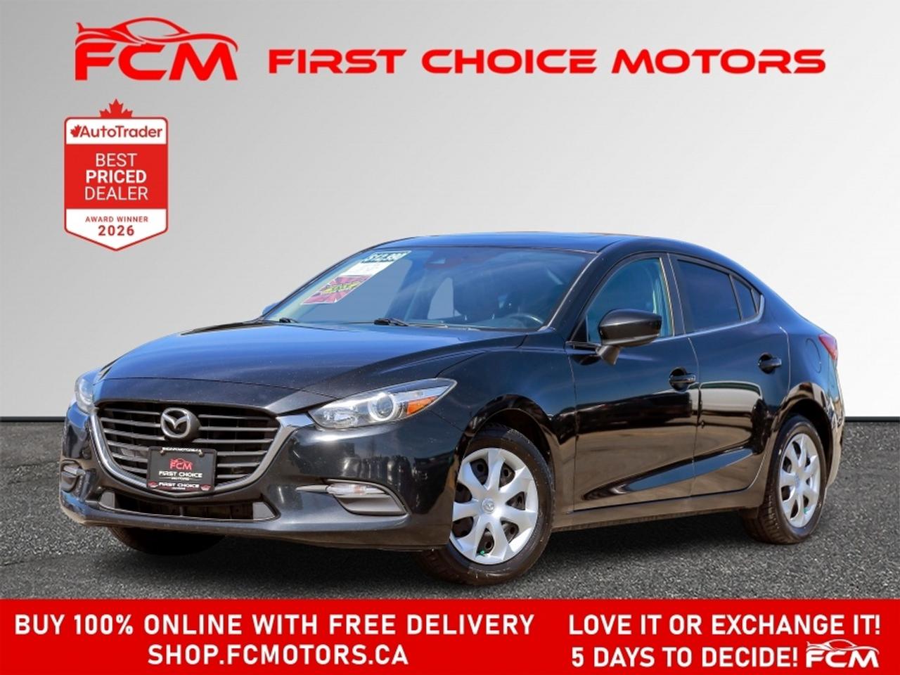 ** ** SPECIAL LIMITED TIME OFFER ** ** PURCHASE ANY VEHICLE THIS WEEK AND RECEIVE 4 BRAND-NEW ALL-SEASON TIRES AT NO ADDITIONAL COST!!! DONT MISS THIS EXCLUSIVE CHANCE TO UPGRADE YOUR RIDE AND STAY PREPARED FOR ANY WEATHER!!!       EXCITING NEWS FROM FIRST CHOICE MOTORS! Our brand-new online showroom is now open to the public, bringing the ultimate car shopping experience right to your fingertips! Enjoy a 100% online car shopping experience, with over 500 certified vehicles in stock, comprehensive protection plans, and thousands of new auto parts & accessories available! Plus, for a limited time, were offering FREE deliveries across Ontario on all vehicle purchases! Dont miss outvisit Shop.fcmotors.ca to find and upgrade your perfect vehicle today!      Welcome to First Choice Motors, the largest car dealership in Toronto of pre-owned cars, SUVs, and vans priced between $5000-$15,000. With an impressive inventory of over 300 vehicles in stock, we are dedicated to providing our customers with a vast selection of affordable and reliable options.       Were thrilled to offer a used 2018 Mazda MAZDA3 GS Skyactiv, black color with 198,000km (STK#9966) This vehicle was $12990 NOW ON SALE FOR $11990. It is equipped with the following features:   - Automatic Transmission   - Sunroof   - Heated seats   - Heated steering wheel   - Bluetooth   - Reverse camera   - Power windows   - Power locks   - Power mirrors   - Air Conditioning      At First Choice Motors, we believe in providing quality vehicles that our customers can depend on. All our vehicles come with a 36-day guarantee on all safety related items. We also offer additional warranty options up to 5 years for our customers who want extra peace of mind.      Furthermore, all our vehicles are sold fully certified with brand new brakes rotors and pads, a fresh oil change, and brand new set of all-season tires installed & balanced. You can be confident that this car is in excellent condition and ready to hit the road.      At First Choice Motors, we believe that everyone deserves a chance to own a reliable and affordable vehicle. Thats why we offer financing options with low interest rates starting at 7.9% O.A.C. Were proud to approve all customers, including those with bad credit, no credit, students, and even 9 socials. Our finance team is dedicated to finding the best financing option for you and making the car buying process as smooth and stress-free as possible.      Our dealership is open 7 days a week to provide you with the best customer service possible. We carry the largest selection of used vehicles for sale under $9990 in all of Ontario. We stock over 300 cars, mostly Hyundai, Chevrolet, Mazda, Honda, Volkswagen, Toyota, Ford, Dodge, Kia, Mitsubishi, Acura, Lexus, and more. With our ongoing sale, you can find your dream car at a price you can afford. Come visit us today and experience why we are the best choice for your next used car purchase!      All prices include $22.00 OMVIC Fee.  Excludes, license plates, ownership registration and ONTARIO HST (13%)   *No Credit Card payments can be accepted for Vehicle Purchases*    *No Credit Card payments can be accepted for Vehicle Purchases*
