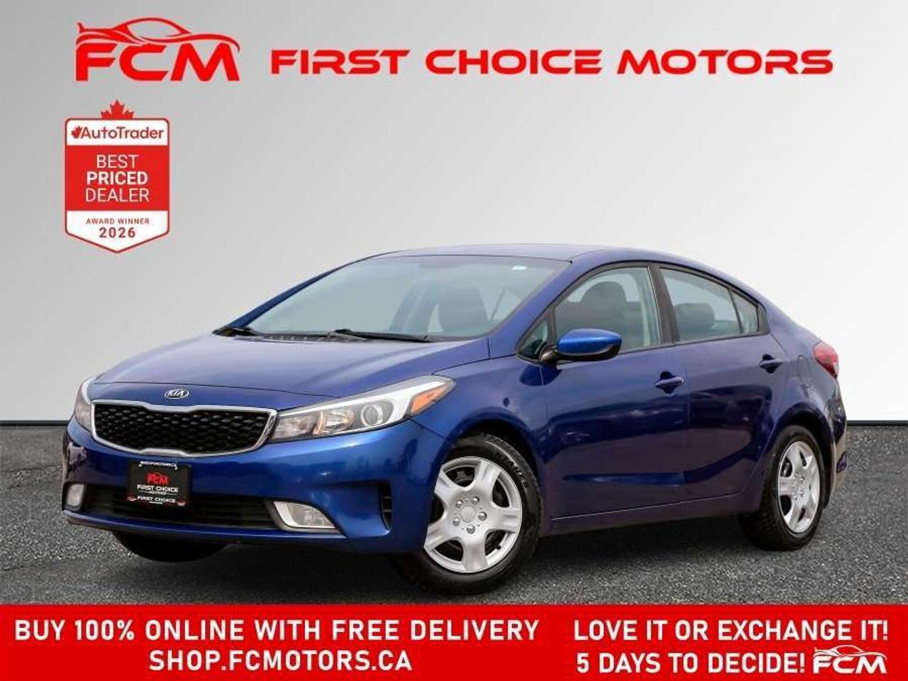 ** ** SPECIAL LIMITED TIME OFFER ** ** PURCHASE ANY VEHICLE THIS WEEK AND RECEIVE 4 BRAND-NEW ALL-SEASON TIRES AT NO ADDITIONAL COST!!! DONT MISS THIS EXCLUSIVE CHANCE TO UPGRADE YOUR RIDE AND STAY PREPARED FOR ANY WEATHER!!!       EXCITING NEWS FROM FIRST CHOICE MOTORS! Our brand-new online showroom is now open to the public, bringing the ultimate car shopping experience right to your fingertips! Enjoy a 100% online car shopping experience, with over 500 certified vehicles in stock, comprehensive protection plans, and thousands of new auto parts & accessories available! Plus, for a limited time, were offering FREE deliveries across Ontario on all vehicle purchases! Dont miss outvisit Shop.fcmotors.ca to find and upgrade your perfect vehicle today!      Welcome to First Choice Motors, the largest car dealership in Toronto of pre-owned cars, SUVs, and vans priced between $5000-$15,000. With an impressive inventory of over 300 vehicles in stock, we are dedicated to providing our customers with a vast selection of affordable and reliable options.       Were thrilled to offer a used 2018 Kia Forte LX, blue color with 185,000km (STK#9627) This vehicle was $9490 NOW ON SALE FOR $8490. It is equipped with the following features:   - Automatic Transmission   - Heated seats   - Bluetooth   - Apple CarPlay   - Reverse camera   - Alloy wheels   - Power windows   - Power locks   - Power mirrors   - Air Conditioning      At First Choice Motors, we believe in providing quality vehicles that our customers can depend on. All our vehicles come with a 36-day guarantee on all safety related items. We also offer additional warranty options up to 5 years for our customers who want extra peace of mind.      Furthermore, all our vehicles are sold fully certified with brand new brakes rotors and pads, a fresh oil change, and brand new set of all-season tires installed & balanced. You can be confident that this car is in excellent condition and ready to hit the road.      At First Choice Motors, we believe that everyone deserves a chance to own a reliable and affordable vehicle. Thats why we offer financing options with low interest rates starting at 7.9% O.A.C. Were proud to approve all customers, including those with bad credit, no credit, students, and even 9 socials. Our finance team is dedicated to finding the best financing option for you and making the car buying process as smooth and stress-free as possible.      Our dealership is open 7 days a week to provide you with the best customer service possible. We carry the largest selection of used vehicles for sale under $9990 in all of Ontario. We stock over 300 cars, mostly Hyundai, Chevrolet, Mazda, Honda, Volkswagen, Toyota, Ford, Dodge, Kia, Mitsubishi, Acura, Lexus, and more. With our ongoing sale, you can find your dream car at a price you can afford. Come visit us today and experience why we are the best choice for your next used car purchase!      All prices include $22.00 OMVIC Fee.  Excludes, license plates, ownership registration and ONTARIO HST (13%)   *No Credit Card payments can be accepted for Vehicle Purchases*    *No Credit Card payments can be accepted for Vehicle Purchases*