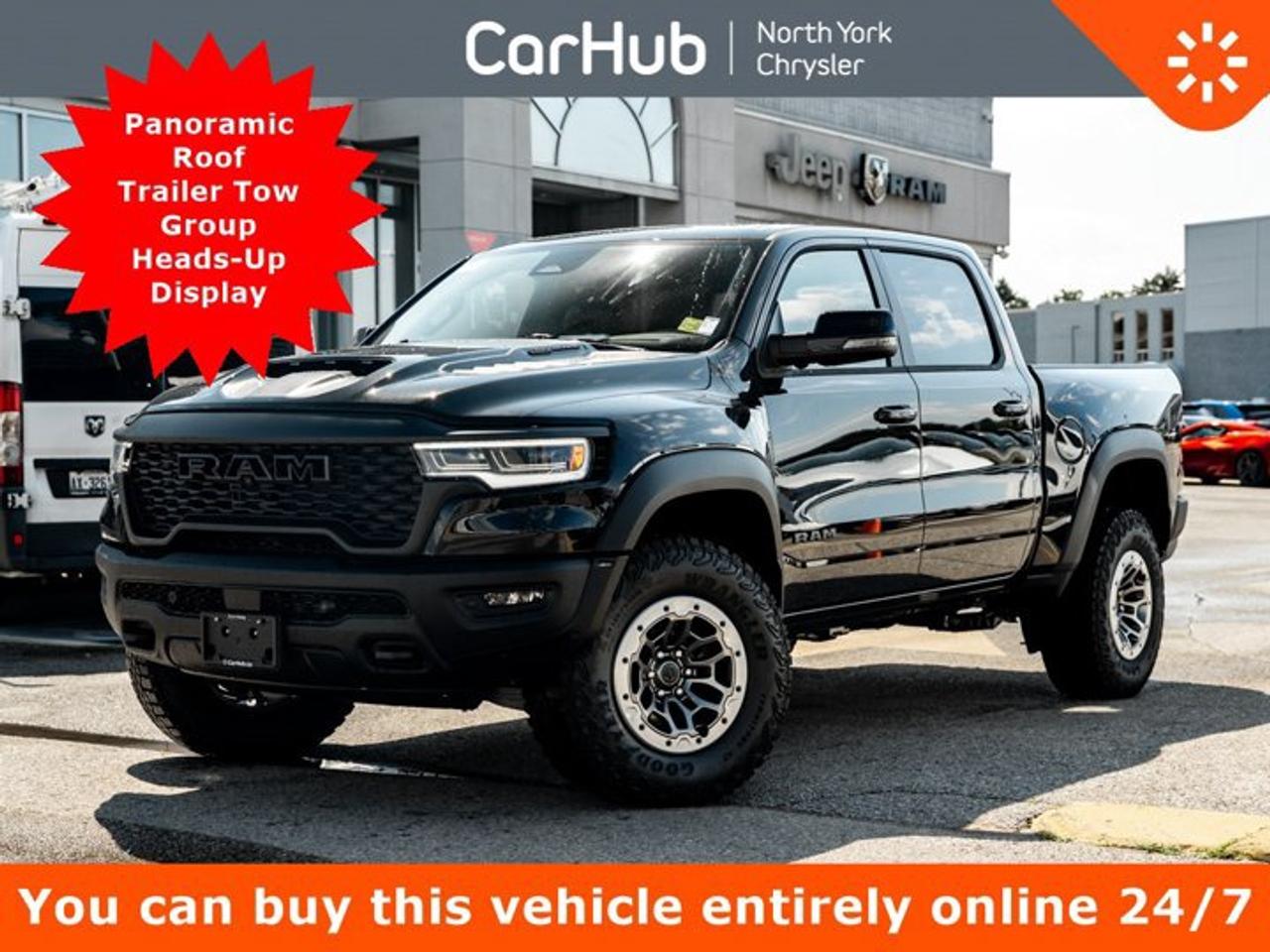 <p> Scores 15 Highway MPG and 17 City MPG! This Ram 1500 boasts a Twin Turbo Premium Unleaded I-6 3.0 L/183 engine powering this Automatic transmission. WHEELS: 18 X 9 BEADLOCK-CAPABLE ALUMINUM, TRANSMISSION: 8-SPEED AUTOMATIC  (STD), TRAILER TOW GROUP  -inc: Trailer Light Check, Trailer Reverse Steering Control, Trailer Tire Pressure Monitoring. <p>This Ram 1500 Comes Equipped with These Options <br /> QUICK ORDER PACKAGE 22Y RHO  -inc: Engine: 3.0L I6 HO Twin Turbo w/ESS, Transmission: 8-Speed Automatic , RHO LEVEL 1 EQUIPMENT GROUP  -inc: Surround View Camera System, Power Adjustable Pedals w/Memory, Front Passenger Interactive Display, Front Passenger Power Seat Back Massage, Head-Up Display, Drowsy Driver Detection, Dual Wireless Charging Pad, 2nd-Row Ventilated Seats (CAH), Rear 60/40 Folding/Reclining Seat, Front Ventilated Seats, 19-Speaker harman/kardon Premium Sound, Carbon Fibre Interior Accents, Full-Length Upgraded Floor Console, Rain-Sensing Windshield Wipers, LED Centre High-Mounted Stop Lamps, Radio: Uconnect 5 Nav w/14.4 Display, Traffic Sign Recognition, Hands-Free Active Driving Assist System, Evasive Steer Assist, 2nd-Row Heated Seats, Intersection Collision Assist System, Leather/Carbon Flat-Bottom Steering Wheel, Smartphone As A Key, 14.4 Touchscreen Display, Wrapped Driver & Passenger Assist Handles, 240 Amp Alternator, Premium Wrapped IP Bezels, Exterior Mirrors w/Memory Settings, Luxury Front Door Trim Panel, Driver Seat w/Memory Setting, Power Tailgate, Radio/D, RADIO: UCONNECT 5 NAV W/14.4 DISPLAY, MONOTONE PAINT, ENGINE: 3.0L I6 HO TWIN TURBO W/ESS  (STD), DUAL-PANE PANORAMIC SUNROOF  -inc: LED Dual Dome Reading Lamps, DIAMOND BLACK CRYSTAL PEARLCOAT, DIAMOND BLACK CRYSTAL PEARL, BLACK, PREMIUM LEATHER BUCKET SEATS W/SUEDE, Voice Recorder. </p> <p>Drive Happy with CarHub<br>*** All-inclusive, upfront prices  no haggling, negotiations, pressure, or games*** Purchase or lease a vehicle and receive a $1000 CarHub Rewards card for service. *** All available manufacturer rebates have been applied and included in our new vehicle sale price*** Purchase this vehicle fully online on CarHub websites</p> <p>Transparency Statement<br>USED VEHICLES:Online prices and payments are for finance purchases  please note there is a $850 safety certification fee. if not Certified, then as per OMVIC Regulations the vehicle is deemed to be not drivable and Not Certified. Cash purchases for used vehicles have a $2,350 surcharge which includes the safety certification (the finance price + $2,350).NEW VEHICLES:New financed vehicles are subject to an $ 850 Processing Fee. New cars priced at over $100,000 including add-ons or accessories are subject to the additional federal luxury tax.While every effort is taken to avoid errors, technical or human error can occur, so please confirm vehicle features, options, materials, and other specs with your CarHub representative. This can easily be done by calling us or by visiting us at the dealership. CarHub used vehicles come standard with 1 key. If we receive more than one key from the previous owner, we include them with the vehicle. Additional keys may be purchased at the time of sale. Ask your Product Advisor for more details. Payments are only estimates derived from a standard term/rate on approved credit. Terms, rates and payments may vary. Prices, rates and payments are subject to change without notice. Please see our website for more details.</p>