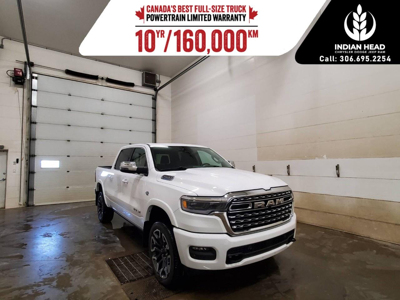<p>The 2026 Ram 1500 Longhorn Crew Cab 4x4 blends premium craftsmanship with legendary HEMI® V8 performance, delivering luxury, capability, and refinement in one exceptional full-size pickup.</p><p>Powered by a <strong>5.7L HEMI® VVT V8 gasoline engine with eTorque</strong> paired with an <strong>8-speed automatic transmission</strong>, this 4x4 truck offers confident towing capability, smooth power delivery, and impressive everyday performance. The eTorque mild hybrid system helps improve efficiency while maintaining the legendary capability Ram owners expect.</p><p>Finished in Bright White with a luxurious Bristol Brown interior featuring premium leather seats with Filigree accents, the Longhorn surrounds you with upscale comfort. Inside, you'll enjoy heated front seats, a heated steering wheel, a dual-pane panoramic sunroof, premium leather upholstery, and a spacious Crew Cab designed for both work and long-distance travel.</p><p>Technology features include Uconnect®, Apple CarPlay®, Android Auto, Bluetooth® connectivity, SiriusXM®, a premium infotainment system, and advanced connectivity to keep you informed and entertained wherever the road leads.</p><p>Designed for capability as well as comfort, this Longhorn comes equipped with the Bed Utility Group, trailer brake controller, premium 22-inch polished aluminum wheels, and advanced safety features including brake assist, electronic stability control, hill start assist, and a suite of driver-assistance technologies.</p><p>With its premium Longhorn styling, legendary HEMI® V8 power, and luxurious interior, the 2026 Ram 1500 Longhorn Crew Cab 4x4 is ready to elevate every drive.</p><p>Please confirm all vehicle details and features with our sales team prior to purchase and start the buying process today at Indian Head Chrysler Dodge Jeep Ram Ltd., located just 35 minutes east of Regina on the Trans-Canada Highway.</p>