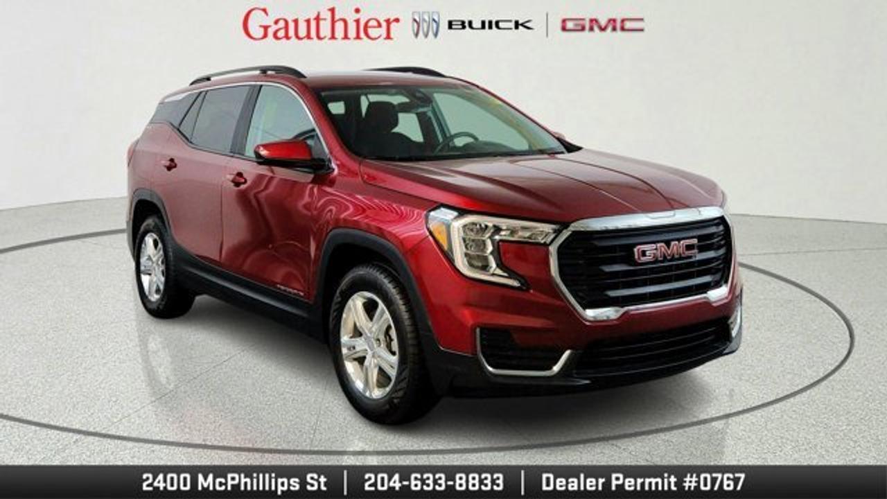 The 2024 GMC Terrain SLE is a compact SUV powered by a turbocharged 1.5-liter four-cylinder engine paired with a smooth 9-speed automatic transmission and all-wheel drive. It features a comfortable five-passenger interior with cloth seating, a 7-inch touchscreen infotainment system, wireless Apple CarPlay and Android Auto, and practical cargo space of up to about 63 cubic feet with the rear seats folded. The SLE trim also emphasizes safety and convenience with standard driver-assistance features like lane-keeping assist, forward collision warning, automatic emergency braking and a rearview camera.