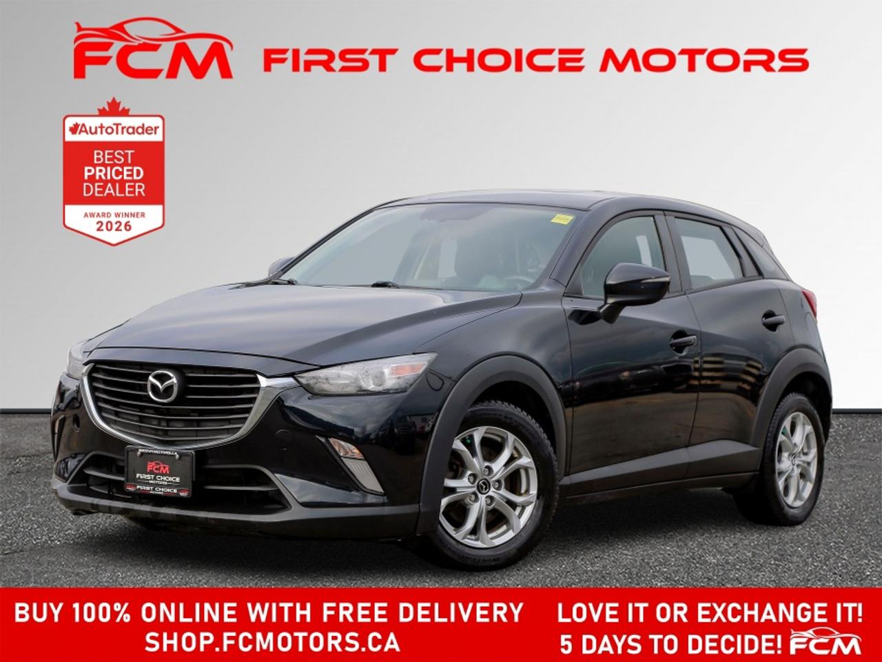 ** ** SPECIAL LIMITED TIME OFFER ** ** PURCHASE ANY VEHICLE THIS WEEK AND RECEIVE 4 BRAND-NEW ALL-SEASON TIRES AT NO ADDITIONAL COST!!! DON   T MISS THIS EXCLUSIVE CHANCE TO UPGRADE YOUR RIDE AND STAY PREPARED FOR ANY WEATHER!!! <br><br>EXCITING NEWS FROM FIRST CHOICE MOTORS! Our brand-new online showroom is now open to the public, bringing the ultimate car shopping experience right to your fingertips! Enjoy a 100% online car shopping experience, with over 500 certified vehicles in stock, comprehensive protection plans, and thousands of new auto parts & accessories available! Plus, for a limited time, were offering FREE deliveries across Ontario on all vehicle purchases! Dont miss out   visit Shop.fcmotors.ca to find and upgrade your perfect vehicle today!<br><br>Welcome to First Choice Motors, the largest car dealership in Toronto of pre-owned cars, SUVs, and vans priced between $5000-$15,000. With an impressive inventory of over 300 vehicles in stock, we are dedicated to providing our customers with a vast selection of affordable and reliable options. <br><br>Were thrilled to offer a used 2016 Mazda CX-3 GS Skyactiv, black color with 225,000km (STK#9940) This vehicle was $10990 NOW ON SALE FOR $9990. It is equipped with the following features:<br>- Automatic Transmission<br>- Leather Seats<br>- Sunroof<br>- Heated seats<br>- Bluetooth<br>- Reverse camera<br>- Alloy wheels<br>- Power windows<br>- Power locks<br>- Power mirrors<br>- Air Conditioning<br><br>At First Choice Motors, we believe in providing quality vehicles that our customers can depend on. All our vehicles come with a 36-day guarantee on all safety related items. We also offer additional warranty options up to 5 years for our customers who want extra peace of mind.<br><br>Furthermore, all our vehicles are sold fully certified with brand new brakes rotors and pads, a fresh oil change, and brand new set of all-season tires installed & balanced. You can be confident that this car is in excellent condition and ready to hit the road.<br><br>At First Choice Motors, we believe that everyone deserves a chance to own a reliable and affordable vehicle. Thats why we offer financing options with low interest rates starting at 7.9% O.A.C. Were proud to approve all customers, including those with bad credit, no credit, students, and even 9 socials. Our finance team is dedicated to finding the best financing option for you and making the car buying process as smooth and stress-free as possible.<br><br>Our dealership is open 7 days a week to provide you with the best customer service possible. We carry the largest selection of used vehicles for sale under $9990 in all of Ontario. We stock over 300 cars, mostly Hyundai, Chevrolet, Mazda, Honda, Volkswagen, Toyota, Ford, Dodge, Kia, Mitsubishi, Acura, Lexus, and more. With our ongoing sale, you can find your dream car at a price you can afford. Come visit us today and experience why we are the best choice for your next used car purchase!<br><br>All prices include $22.00 OMVIC Fee.  Excludes, license plates, ownership registration and ONTARIO HST (13%)<br>*No Credit Card payments can be accepted for Vehicle Purchases*