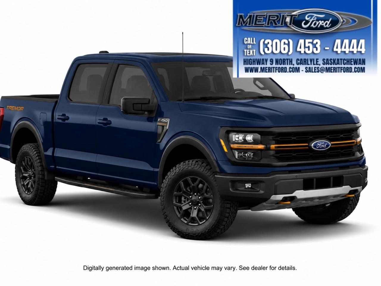The 2026 Ford F-150 Tremor in Antimatter Blue Metallic is a serious truck built for those who demand capability without compromise. Powered by the 3.5L EcoBoost V6 and dressed in the Tremor package, this Crew Cab comes loaded with off-road-ready hardware and premium tech  all with under 600 km on the clock.

- 3.5L EcoBoost V6 with 402A High Equipment Group upgrade for elevated performance and features
- 4WD with Electronic Locking Differential and 3.73 axle ratio  ready for challenging terrain
- All-terrain tires (275/70R18) on 18 Dark Matte Finish alloy wheels with Wheel Well Liners
- Twin Panel Moonroof and Head-Up Display for a refined in-cab experience
- Tough Bed Spray-In Bedliner and Class IV Towing Equipment for real work capability
- Aerial View Camera System, BLIS Blind Spot Monitoring, and Cross-Traffic Alert with Reverse Brake Assist
- Voice-Activated Dual Zone Automatic A/C and Connected Navigation with Voice Activation
- Running boards, front fog lamps, and Autolamp LED headlights with Auto High-Beam

At Merit Ford Sales, were here to make the buying process straightforward and transparent. Whether youre ready to move forward or still have questions, reach out to our team to book a test drive, get more details, or start your purchase today.