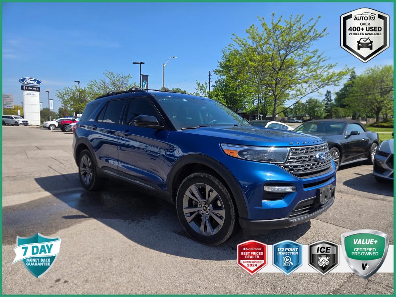 Recent Arrival!<br><br><br>4WD, Carbonized Grey Hood EXPLORER Badge, Carbonized Grey-Painted Grille Bars & Mesh Insert, Carbonized Grey-Painted Liftgate Applique, Carbonized Grey-Painted Skid Plate Elements, Chrome Dual Exhaust Tips, Ebony/Light Slate Trim, Equipment Group 202A High Package, Evasive Steering Assist, Ford Co-Pilot360 Assist+, Heated ActiveX Seating Material Captains Chairs, Heated Steering Wheel, Intelligent Adaptive Cruise Control w/Stop & Go, LED Fog Lamps, Lower Bodyside Cladding Insert, Remote Start System, SecuriCode Keyless Entry Keypad, Sideview Mirrors w/Gloss Black Caps, Stretch Diamond Instrument Panel Appliques, Voice-Activated Touchscreen Navigation System, Wheels: 20 10-Spoke Carbonized Grey-Painted, XLT Sport Appearance Package.<br><br>Blue<br>2023 Ford Explorer XLT Sport Pkg | 1 Owner | Adaptive Cruise Control 4D Sport Utility<br>2.3L I4 EcoBoost 10-Speed Automatic<br>4WD<p> </p>

<h4>VALUE+ CERTIFIED PRE-OWNED VEHICLE</h4>

<p>
- 36-point Provincial Safety Inspection<br>
- 172-point inspection combined mechanical, aesthetic, functional inspection including a vehicle report card<br>
- Warranty: 30 Days or 1500 KMS on mechanical safety-related items and extended plans are available<br>
- Complimentary CARFAX Vehicle History Report<br>
- 2X Provincial safety standard for tire tread depth<br>
- 2X Provincial safety standard for brake pad thickness<br>
- 7 Day Money Back Guarantee*<br>
- Market Value Report provided<br>
- Complimentary 3 months SIRIUS XM satellite radio subscription on equipped vehicles<br>
- Complimentary wash and vacuum<br>
- Vehicle scanned for open recall notifications from manufacturer
</p>

<p>SPECIAL NOTE: This vehicle is reserved for AutoIQs retail customers only. Please, No dealer calls. Errors & omissions excepted.</p>

<p>*As-traded, specialty or high-performance vehicles are excluded from the 7-Day Money Back Guarantee Program (including, but not limited to Ford Shelby, Ford mustang GT, Ford Raptor, Chevrolet Corvette, Camaro 2SS, Camaro ZL1, V-Series Cadillac, Dodge/Jeep SRT, Hyundai N Line, all electric models)</p>