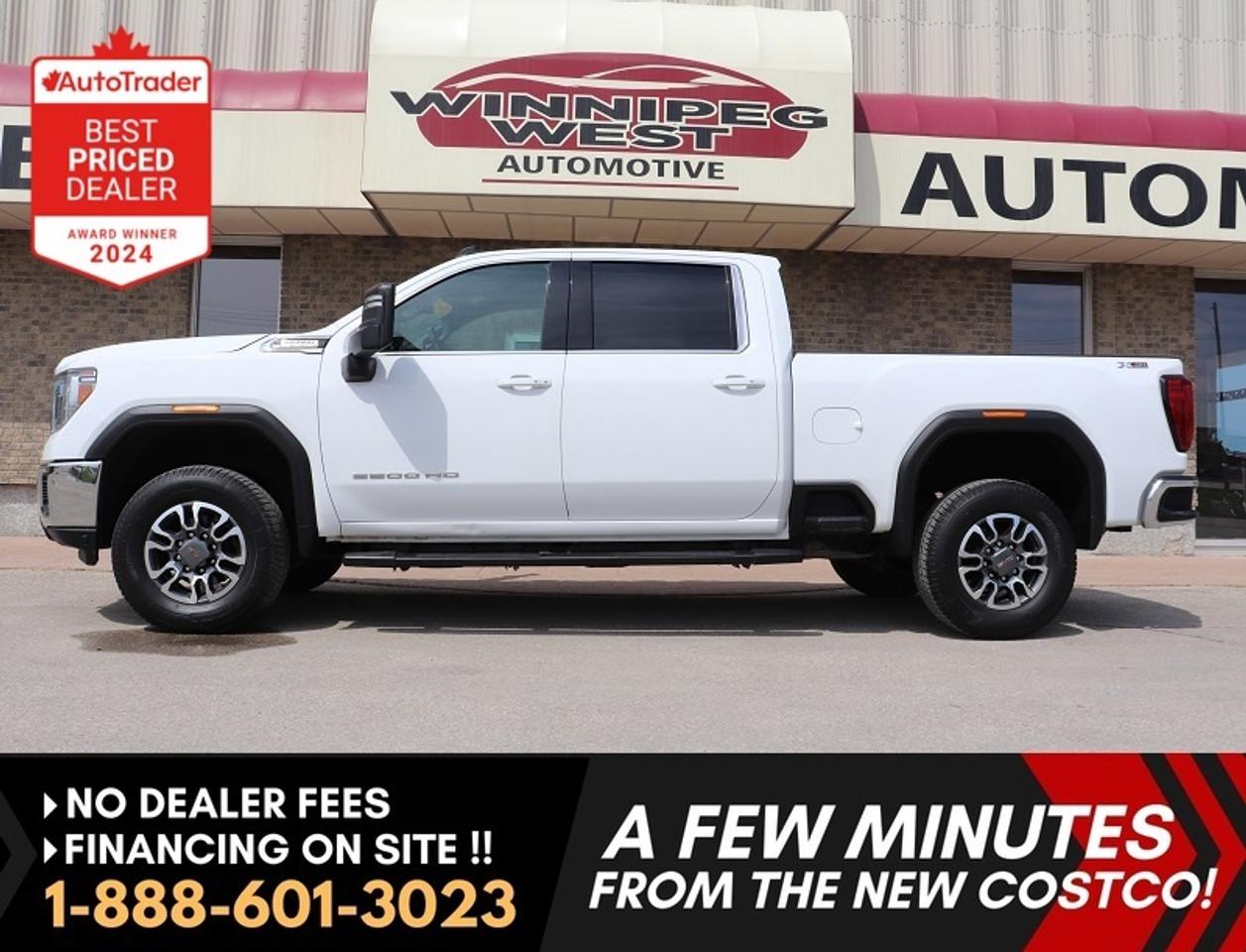 *** Dealer arranged financing on site! Quick, Simple,  no calls or waiting on bank appointments required!! Drive away today ***   NO ADMINISTRATION FEES!!

SAVE BIG $$ ON THIS VERY CLEAN LOCAL 1 OWNER MANITOBA TRADE. VERY SHARP & VERY WELL-EQUIPPED DURAMAX DIESEL, EQUIPPED WITH POWER HEATED BUCKETS AND CONSOLE, HEATED STEERING WHEEL, AND SO MUCH MORE!! WORK & PLAY READY, ALL-NEW DESIGN 2023 GMC SIERRA 3500HD CREW CAB SLE PREMIUM 4X4 EDITION X31 OFF ROAD 4X4 PACKAGE FULLY LOADED WITH ALL THE RIGHT OPTIONS, 6.6L DURAMAX DIESEL ENGINE & ALL NEW ALLISON 10-SPEED AUTOMATIC TRANS AND MORE!   

- 6.6L Duramax Diesel (making 445 horsepower and 910 lb.-ft TQ)
- New Gen ALLISON 10-SPD AUTOMATIC TRANS
- AUTOTRAC TWO-SPEED TRANSFER CASE 4X4 INC AUTO FUNCTION
- Auto Locking Rear Diff 3.42 RATIO
- STABILITRAK W/ TRAILER SWAY CONTROL 
- Traction Control
- Stability Control
- Power Heated bucket seating with full size center console (5-passenger)
- Rear heat vents
- Dual Zone Auto Climate control
- PREMIUM BIG TOUCH SCREEN MULTIMEDIA INFOTAINMENT SYSTEM
- WIRELESS ANDROID AUTO & WIRELESS APPLE CARPLAY 
- WI-FI HOTSPOT CAPABLE
- SIRIUSXM RADIO CAPABLE
- Bluetooth for media and phone  
- Blue tooth keys with push button start 
- Back up camera 
- Remote starter
- REAR WINDOW DEFOGGER
- Remote deployable tailgate
- Full GMC Multi-Pro Tailgate
- HD Tow package 
- Factory Brake Controller 
- Factory Big tow mirrors 
- Easy step rear bumpers 
- Chrome Appearance package 
- Factory side box steps 
- Cab length HD Black Side steps
- OEM Fender moldings 
- LED ROOF MARKER LAMPS
- GMC LED SIDE MARKER LIGHTS
- LED DAYTIME RUNNING LAMPS
- LED FOG LAMPS
- LED ROOF MARKER LAMPS
- LED REFLECTOR HEADLAMPS
- LED headlamps
- Tow hooks
- X31 Off Road Package
- off road suspension
- skid plates
- twin-tube Rancho Shocks
- 120 V AC (400W) POWER OUTLET ON INSTRUMENT PANEL
- Easy step rear bumpers
- SKID PLATES 
- Spray in box liner
- Upgraded Factory X31 - 18" MACHINED ALUMINUM WHEELS on Near NEW Michelin A/T Cross Climate tires (over $2,000 value!)
- Read below for more info... 

LOCAL TRADE IN, LOW KMS & EXTRA SHARP & LOADED WITH ALL THE RIGHT OPTIONS, MAKING FOR A GREAT PLEASURE OR WORK TRUCK WITH HEAVY DUTY! 2023 GMC SIERRA 3500HD FULL CREW CAB SLE PREMIUM 4X4 X31 OFF ROAD EDITION, EQUIPPED WITH THE PROVEN THE PROVEN 6.6L DURAMAX DIESEL ENGINE (445HP / 910 lb.-ft TQ) & ALL NEW ALLISON 10-SPEED AUTOMATIC, auto 4X4 with 2-speed transfer case and all the right work, appearance and luxury options. Fully loaded truck including buckets and console, heated seats and wheel and so much more!! This is a Gorgeous all new redesigned truck that has all the right options and amazing looks for all your work or pleasure needs, that you must see and drive!! 

Comes with a Manitoba Safety Certification, and we have many Extended Powertrain warranties available on your vehicle purchase up to 10-year coverage (on eligible vehicles see dealer for details). Financing on site with Zero down financing OAC. Trades accepted. View at Winnipeg West Automotive Group, 5195 Portage Ave. (only a couple of minutes past the new Costco) Dealer permit # 6007, Call now 1(888) 601-3023. This Car is located in Winnipeg Manitoba,  however we can have it shipped anywhere in North America relatively inexpensively.