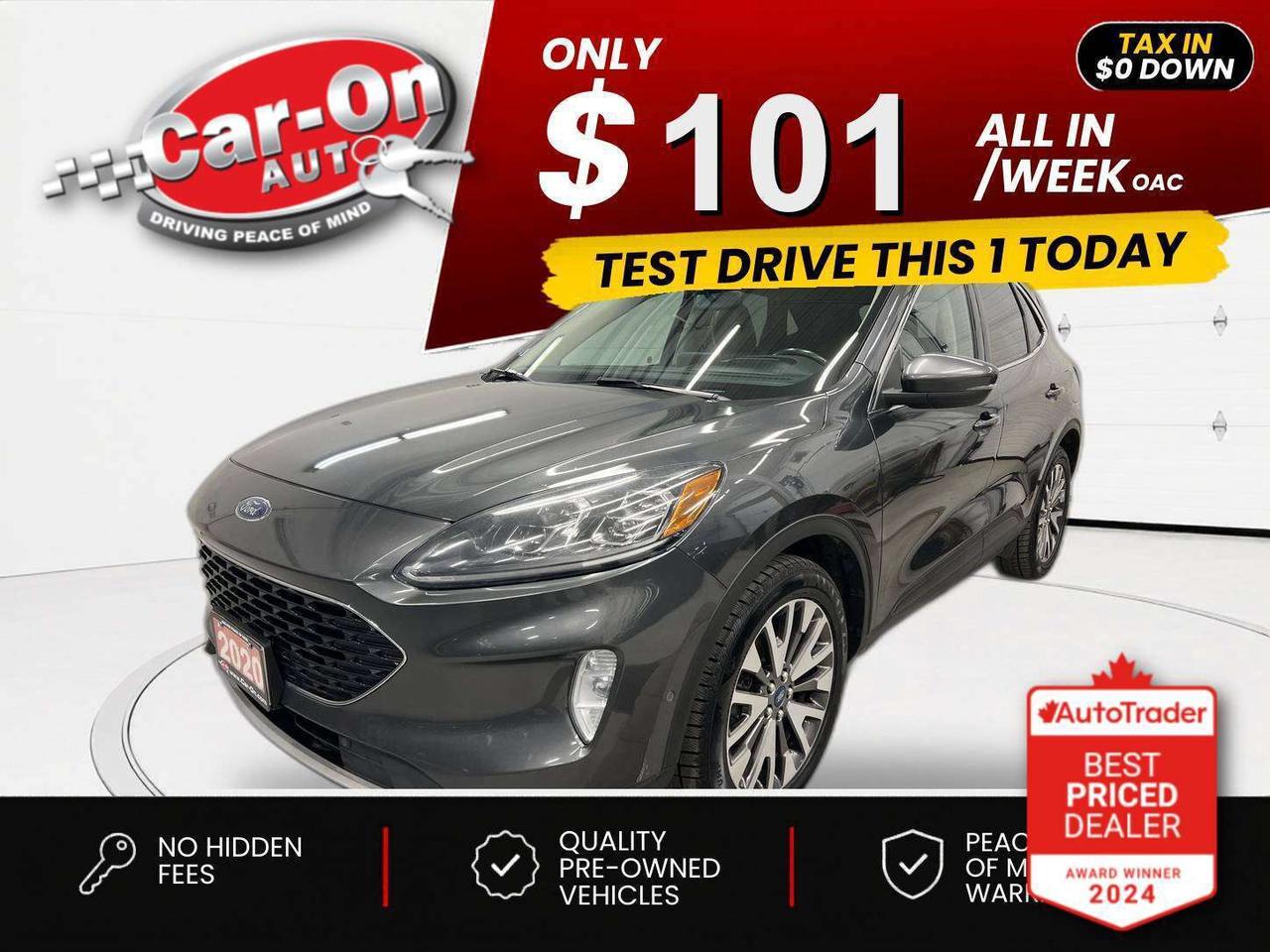 $0 DOWN $101/WEEK ALL IN INCLUDING ONTARIO TAXES O.A.C* TOP OF THE LINE HYBRID TITANIUM ALL-WHEEL DRIVE!!! Leather, panoramic sunroof, heated seats & steering, heads-up display, Android Auto/ Apple CarPlay, remote start, navigation, adaptive cruise control, blind spot monitor, rear cross-traffic alert, pre-collision system, lane departure warning, backup camera w/ front & rear park sensors, premium Bang & Olufsen audio system, dual-zone climate control, keyless entry w/ push start, power liftgate, full power group inc. power driver & passenger seats, automatic headlights, Bluetooth and Sirius XM!!