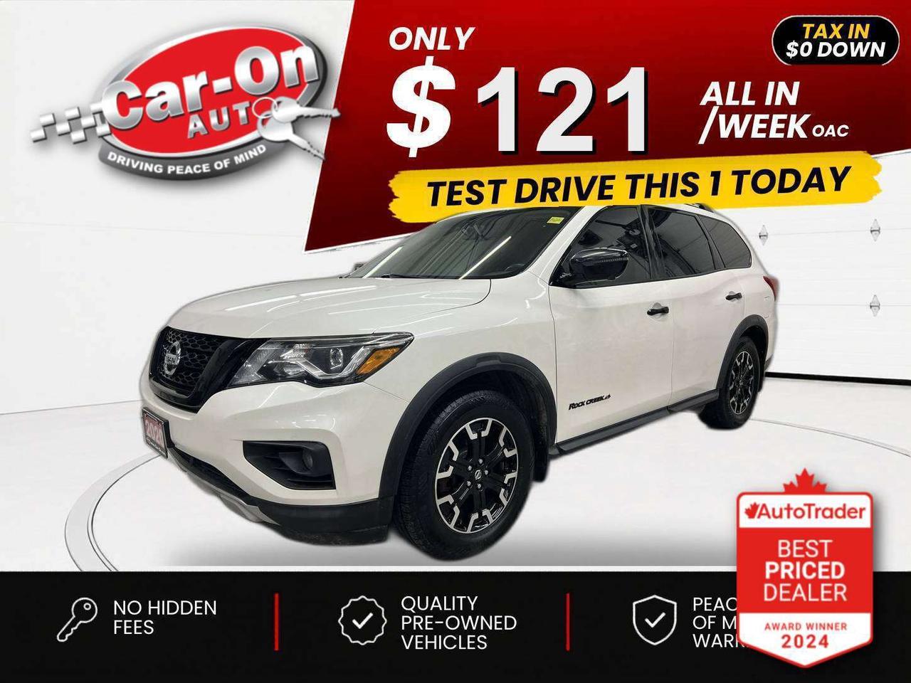 $0 DOWN $110/WEEK ALL IN INCLUDING ONTARIO TAXES O.A.C* LOADED SL ROCK CREEK EDITION 7-PASSENGER ALL-WHEEL DRIVE!! Leather, dual-pane panoramic sunroof, heated front & rear seats, heated steering, 360 camera w/ rear park sensors, navigation, remote start, 18-inch alloys, blind spot monitor, rear cross-traffic alert, premium Bose audio system, three-zone climate control, automatic headlights, keyless entry w/ push start, tow hitch receiver, power liftgate, full power group incl. power driver & passenger seats, auto-dimming rearview mirror, garage door opener, cruise control, Bluetooth and Sirius XM!!