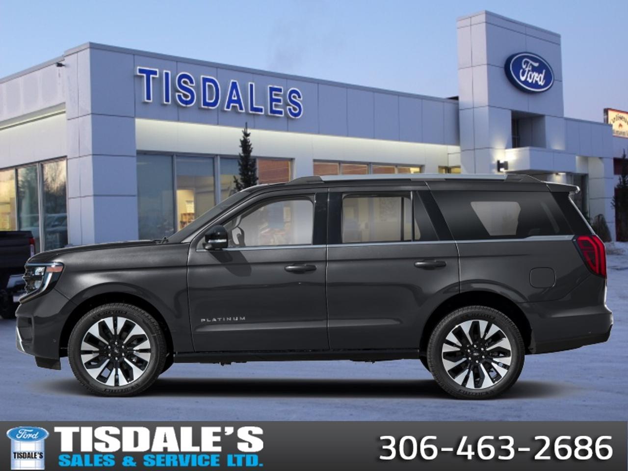 <b>Sunroof,  B&O Premium Audio,  Navigation,  Cooled Seats,  Heated Steering Wheel!</b><br> <br> Check out the large selection of new Fords at Tisdales today!<br> <br>The 2026 Ford Expedition blends strength, sophistication and modern utility into one distinctive SUV built to serve any mission.<br> <br>The 2026 Ford Expedition combines full-size capability, modern technology and versatile design to support whatever your day demands. Inside, the cabin features premium materials, thoughtful layout and seating built for comfort and convenience on every ride. With its confident presence, intelligent features and Fords reputation for capability, the Expedition delivers a luxury-level experience in an SUV built to go the distance.<br> <br>This Agate Black Metallic SUV has an Automatic transmission and is powered by a 400HP 3.5L V6 Cylinder Engine. <br> <br> Our Expeditions trim level is Platinum. This premium full-size SUV combines exceptional towing capability and trailer sway control with a luxurious, connected interior for modern families. Inside, youll find leather-trimmed heated and ventilated front captains chairs with memory settings, a heated leather steering wheel, dual-zone front and rear climate control, a panoramic Vista Roof, and power-folding third-row seating for eight. Tech-forward conveniences like SYNC with Google integration, wireless Apple CarPlay and Android Auto, B&O premium audio, adaptive cruise control with stop-and-go, blind-spot monitoring, lane-keeping assist, reverse brake assist, a 360° camera system, and smart device remote start ensure every journey is effortless and safe. This vehicle has been upgraded with the following features: Sunroof, B&O Premium Audio, Navigation, Cooled Seats, Heated Steering Wheel, Navigation, Power Liftgate.<br><br> View the original window sticker for this vehicle with this url <b><a href=http://www.windowsticker.forddirect.com/windowsticker.pdf?vin=1FMJU1M84TEA43841 target=_blank>http://www.windowsticker.forddirect.com/windowsticker.pdf?vin=1FMJU1M84TEA43841</a></b>.<br> <br>To apply right now for financing use this link: <a href=http://www.tisdales.com/shopping-tools/apply-for-credit.html target=_blank>http://www.tisdales.com/shopping-tools/apply-for-credit.html</a><br> <br/>5.49% financing for 84 months. <br> Buy this vehicle now for the lowest bi-weekly payment of <b>$724.41</b> with $0 down for 84 months @ 5.49% APR O.A.C. ( Plus applicable taxes - $699 administration fee included in sale price. / Federal Luxury Tax of $1562.00 included.). Incentives expire 2026-06-30. See dealer for details. <br><br>Tisdales is not your standard dealership. Sales consultants are available to discuss what vehicle would best suit the customer and their lifestyle, and if a certain vehicle isnt readily available on the lot, one will be brought in.<br> Come by and check out our fleet of 20+ used cars and trucks and 70+ new cars and trucks for sale in Kindersley.  o~o