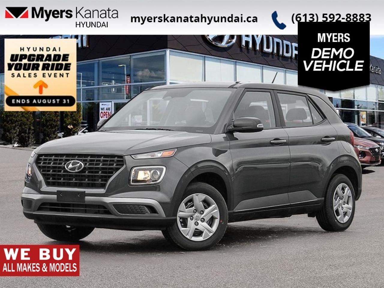 <b>Heated Seats,  Lane Keep Assist,  Collision Mitigation!</b><br> <br> A forward thinking small SUV for a fast-paced life, this 2026 Venue gets the job done.<br> <br>With an amazing, urban sized footprint, plus a massive amount of cargo space, this 2026 Venue can do it all. Whether you need a grocery getter, kid hauler, or an errand runner, this 2026 Venue is ready to turn everything into an adventure. This modern Venue has a bold yet sophisticated SUV profile that radiates road presence and allows you to express your unique sense of style.<br> <br>This Ecotronic Gry SUV has an Automatic transmission and is powered by a 121HP 1.6L 4 Cylinder Engine. <br> <br> Our Venues trim level is Essential. Inside, comfort and everyday usability are prioritized through heated front bucket seats, a 6-way adjustable drivers seat, intuitive controls, manual climate management, smart device integration, and an 8-inch touchscreen with wireless Android Auto and Apple CarPlay. The cabins practical layout includes fold-flat rear seating, ample storage points, illuminated convenience features, and keyless entry for streamlined daily operation. Safety technology is comprehensive with forward collision-avoidance assist, lane keeping assist, driver monitoring, multiple airbags including full-length curtains, a tire-pressure monitoring system, stability control, and a rearview monitor to support confident maneuvering. This vehicle has been upgraded with the following features: Heated Seats, Lane Keep Assist, Collision Mitigation.<br><br> <br>To apply right now for financing use this link: <a href=https://www.myerskanatahyundai.com/finance/ target=_blank>https://www.myerskanatahyundai.com/finance/</a><br> <br/>This vehicle may qualify for $500 Military Program Bonus. 5.99% financing for 96 months. <br> Buy this vehicle now for the lowest weekly payment of <b>$90.98</b> with $0 down for 96 months @ 5.99% APR O.A.C. ( Plus applicable taxes - $2596 and licensing fees **Rebates may not be applicable on all purchase types [cash, lease, or finance]. Eligibility and conditions may vary. Please see dealer for full details and confirmation of eligibility. ). Incentives expire 2026-08-31. See dealer for details. <br><br>This vehicle is located at Myers Kanata Hyundai 400-2500 Palladium Dr Kanata, Ontario. <br><br> Come by and check out our fleet of 40+ used cars and trucks and 190+ new cars and trucks for sale in Kanata.  o~o