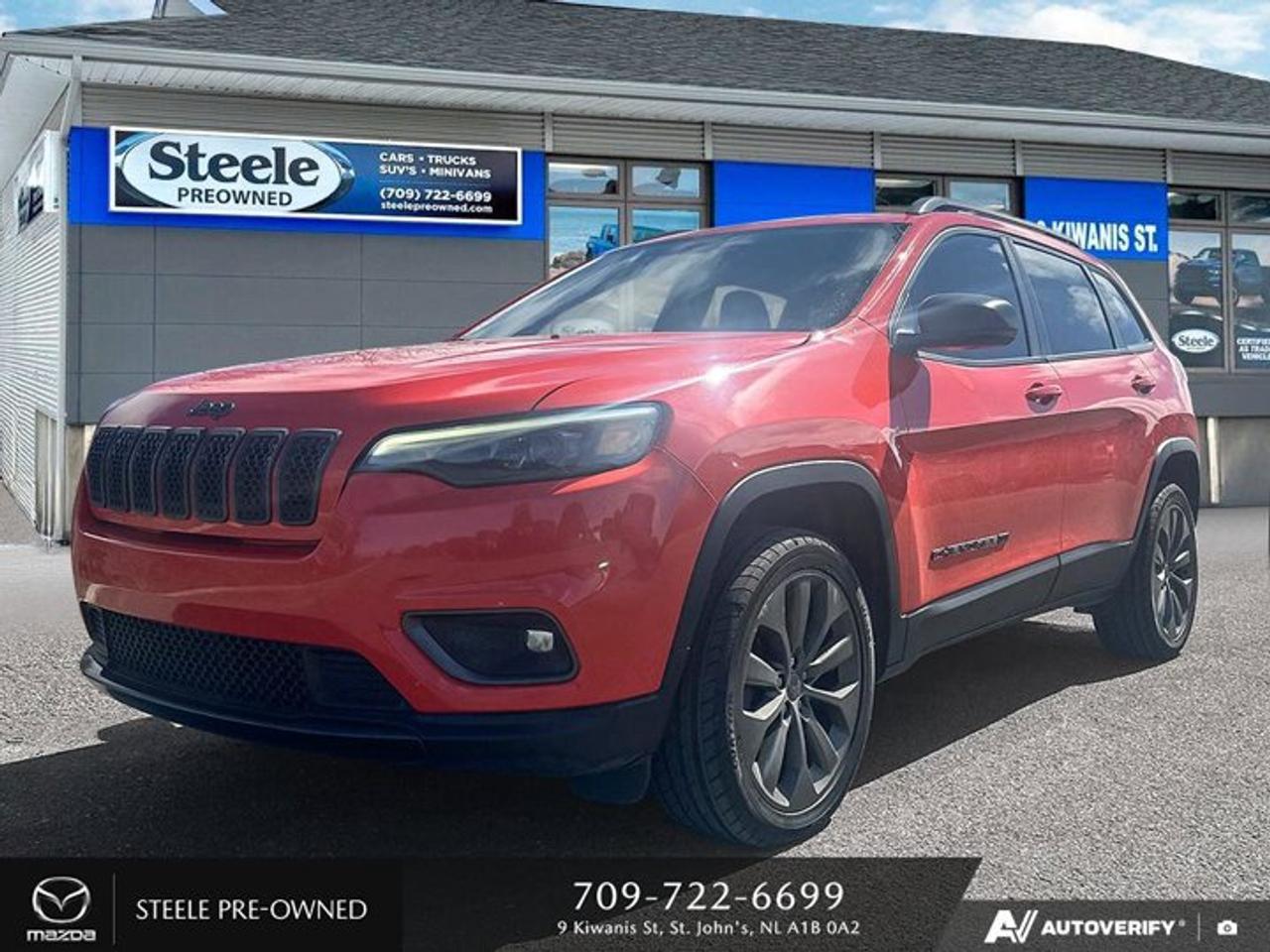 Introducing the Used 2021 Jeep Cherokee 80th Anniversary edition, now available at Steele Mazda St. Johns. This rugged and stylish SUV comes with a powerful Regular Unleaded V-6 3.2 L/198 gasoline engine, providing plenty of horsepower for all your adventures. With an odometer reading of 104,469 kilometers, this vehicle has been well-maintained and is ready to hit the road. Equipped with a reliable 4X4 9-Speed Automatic transmission, this Jeep Cherokee offers smooth and efficient performance both on city streets and off-road trails. With a fuel efficiency rating of 12 KM/L in the city and 9 KM/L on the highway, you can enjoy long drives without worrying about frequent stops at the gas station. Dont miss out on your chance to own this impressive SUV visit Steele Mazda St. Johns today to take it for a test drive!