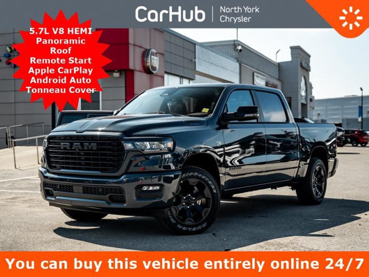 <p>This Ram 1500 delivers a Gas/Electric V-8 5.7 L/345 engine powering this Automatic transmission. ENGINE: 5.7L HEMI VVT V8 W/MDS & ETORQUE -inc: 48-Volt Belt Starter Generator, Heavy-Duty Engine Cooling, Passive Tuned Mass Damper, Delete Alternator, HEMI Badge, Passive Cold End Exhaust, 18 Aluminum Spare Wheel, Wheels: 20 x 9 Aluminum Painted Clad, Voice Recorder.</p><p>This Ram 1500 Comes Equipped with These Options</p> 57 Box 5.7L V8 HEMI  Panoramic Roof Remote Start  Apple CarPlay Android Auto<p>Vinyl Door Trim Insert, Variable Intermittent Wipers, Valet Function, USB Mobile Projection, Trip Computer, Transmission: 8-Speed Automatic, Transmission w/Driver Selectable Mode, Trailer Wiring Harness, Tires: 275/55R20 OWL All-Season, Tire Specific Low Tire Pressure Warning.</p><p>Drive Happy with CarHub<br />*** All-inclusive, upfront prices -- no haggling, negotiations, pressure, or games *** Purchase or lease a vehicle and receive a $1000 CarHub Rewards card for service. *** All available manufacturer rebates have been applied and included in our new vehicle sale price *** Purchase this vehicle fully online on CarHub websites</p><p>Transparency Statement<br />USED VEHICLES: Online prices and payments are for finance purchases -- please note there is a $850 safety certification fee. if not Certified, then as per OMVIC Regulations the vehicle is deemed to be not drivable and Not Certified. Cash purchases for used vehicles have a $2,350 surcharge which includes the safety certification (the finance price + $2,350). NEW VEHICLES: New financed vehicles are subject to an $ 850 Processing Fee. New cars priced at over $100,000 including add-ons or accessories are subject to the additional federal luxury tax. While every effort is taken to avoid errors, technical or human error can occur, so please confirm vehicle features, options, materials, and other specs with your CarHub representative. This can easily be done by calling us or by visiting us at the dealership. CarHub used vehicles come standard with 1 key. If we receive more than one key from the previous owner, we include them with the vehicle. Additional keys may be purchased at the time of sale. Ask your Product Advisor for more details. Payments are only estimates derived from a standard term/rate on approved credit. Terms, rates and payments may vary. Prices, rates and payments are subject to change without notice. Please see our website for more details.</p><p> </p>