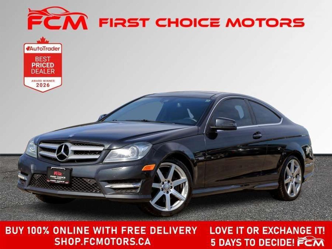 ** ** SPECIAL LIMITED TIME OFFER ** ** PURCHASE ANY VEHICLE THIS WEEK AND RECEIVE 4 BRAND-NEW ALL-SEASON TIRES AT NO ADDITIONAL COST!!! DONT MISS THIS EXCLUSIVE CHANCE TO UPGRADE YOUR RIDE AND STAY PREPARED FOR ANY WEATHER!!!       EXCITING NEWS FROM FIRST CHOICE MOTORS! Our brand-new online showroom is now open to the public, bringing the ultimate car shopping experience right to your fingertips! Enjoy a 100% online car shopping experience, with over 500 certified vehicles in stock, comprehensive protection plans, and thousands of new auto parts & accessories available! Plus, for a limited time, were offering FREE deliveries across Ontario on all vehicle purchases! Dont miss outvisit Shop.fcmotors.ca to find and upgrade your perfect vehicle today!      Welcome to First Choice Motors, the largest car dealership in Toronto of pre-owned cars, SUVs, and vans priced between $5000-$15,000. With an impressive inventory of over 300 vehicles in stock, we are dedicated to providing our customers with a vast selection of affordable and reliable options.       Were thrilled to offer a used 2012 Mercedes Benz C350, black color with 250,000km (STK#9944) This vehicle was $8990 NOW ON SALE FOR $7990. It is equipped with the following features:   - Automatic Transmission   - Leather Seats   - Sunroof   - Heated seats   - Navigation   - Bluetooth   - Alloy wheels   - Power windows   - Power locks   - Power mirrors   - Air Conditioning      At First Choice Motors, we believe in providing quality vehicles that our customers can depend on. All our vehicles come with a 36-day guarantee on all safety related items. We also offer additional warranty options up to 5 years for our customers who want extra peace of mind.      Furthermore, all our vehicles are sold fully certified with brand new brakes rotors and pads, a fresh oil change, and brand new set of all-season tires installed & balanced. You can be confident that this car is in excellent condition and ready to hit the road.      At First Choice Motors, we believe that everyone deserves a chance to own a reliable and affordable vehicle. Thats why we offer financing options with low interest rates starting at 7.9% O.A.C. Were proud to approve all customers, including those with bad credit, no credit, students, and even 9 socials. Our finance team is dedicated to finding the best financing option for you and making the car buying process as smooth and stress-free as possible.      Our dealership is open 7 days a week to provide you with the best customer service possible. We carry the largest selection of used vehicles for sale under $9990 in all of Ontario. We stock over 300 cars, mostly Hyundai, Chevrolet, Mazda, Honda, Volkswagen, Toyota, Ford, Dodge, Kia, Mitsubishi, Acura, Lexus, and more. With our ongoing sale, you can find your dream car at a price you can afford. Come visit us today and experience why we are the best choice for your next used car purchase!      All prices include $22.00 OMVIC Fee.  Excludes, license plates, ownership registration and ONTARIO HST (13%)   *No Credit Card payments can be accepted for Vehicle Purchases*    *No Credit Card payments can be accepted for Vehicle Purchases*
