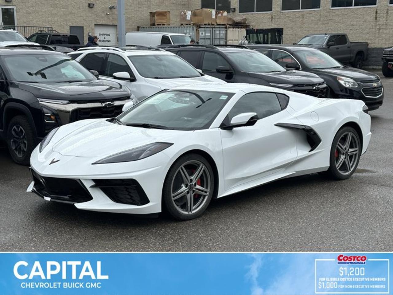This Chevrolet Corvette delivers a Gas V8 6.2L/ engine powering this Automatic transmission. ENGINE, 6.2L V8 DI, HIGH-OUTPUT Variable Valve Timing (VVT), Active Fuel Management (AFM) (490 hp [365.4 kW] @ 6450 rpm, 465 lb-ft of torque [627.8 N-m] @ 5150 rpm) (STD), Wireless Phone Charging wireless charging pad for phone or portable devices, located on centre console, Wireless Apple CarPlay/Wireless Android Auto.*This Chevrolet Corvette Comes Equipped with These Options *Wipers, front intermittent, Windows, power with driver and passenger Express-Down/Up, Wi-Fi Hotspot capable (Terms and limitations apply. See onstar.ca or dealer for details.), Wheels, 19 x 8.5 (48.3 cm x 21.6 cm) front and 20 x 11 (50.8 cm x 27.9 cm) rear 5-split-spoke Pearl Nickel forged aluminum, Visors, driver and passenger illuminated vanity mirrors, covered, Vehicle health management provides advanced warning of vehicle issues, Transmission, 8-speed dual clutch, includes manual and auto modes, Traction control, all-speed, Tires, 245/35ZR19 front and 305/30ZR20 rear, blackwall, all-season, performance, Theft-deterrent system, vehicle, push button start, immobilizer and audible visual alarm.* Stop By Today *For a must-own Chevrolet Corvette come see us at Capital Chevrolet Buick GMC Inc., 13103 Lake Fraser Drive SE, Calgary, AB T2J 3H5. Just minutes away!