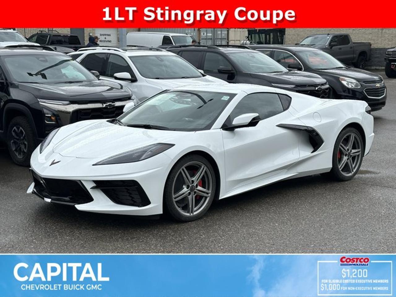 This Chevrolet Corvette delivers a Gas V8 6.2L/ engine powering this Automatic transmission. ENGINE, 6.2L V8 DI, HIGH-OUTPUT Variable Valve Timing (VVT), Active Fuel Management (AFM) (490 hp [365.4 kW] @ 6450 rpm, 465 lb-ft of torque [627.8 N-m] @ 5150 rpm) (STD), Wireless Phone Charging wireless charging pad for phone or portable devices, located on centre console, Wireless Apple CarPlay/Wireless Android Auto.*This Chevrolet Corvette Comes Equipped with These Options *Wipers, front intermittent, Windows, power with driver and passenger Express-Down/Up, Wi-Fi Hotspot capable (Terms and limitations apply. See onstar.ca or dealer for details.), Wheels, 19 x 8.5 (48.3 cm x 21.6 cm) front and 20 x 11 (50.8 cm x 27.9 cm) rear 5-split-spoke Pearl Nickel forged aluminum, Visors, driver and passenger illuminated vanity mirrors, covered, Vehicle health management provides advanced warning of vehicle issues, Transmission, 8-speed dual clutch, includes manual and auto modes, Traction control, all-speed, Tires, 245/35ZR19 front and 305/30ZR20 rear, blackwall, all-season, performance, Theft-deterrent system, vehicle, push button start, immobilizer and audible visual alarm.* Stop By Today *For a must-own Chevrolet Corvette come see us at Capital Chevrolet Buick GMC Inc., 13103 Lake Fraser Drive SE, Calgary, AB T2J 3H5. Just minutes away!