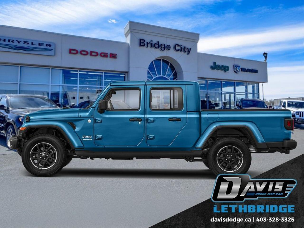 <b>Sunroof, Premium Audio, Navigation, Climate Control, Heavy Duty Suspension, Apple CarPlay, Android Auto, Tow Package, Proximity Key, 4G WiFi, Rear Camera<br /> <br /></b><br /> Take on every adventure in this 2023 Jeep Gladiator Overland 4x4 finished in Hydro Blue Pearl Coat with a body-colour hard top. Powered by the 3.6L Pentastar V6 and 8-speed automatic transmission, it delivers legendary Jeep capability with Command-Trac 4WD, trailer tow package, Class IV hitch, skid plates, and heavy-duty suspension.<br />Loaded with premium features including heated leather-trimmed seats, heated steering wheel, remote start, Alpine premium audio, navigation, Apple CarPlay, Android Auto, Bluetooth, and an 8.4-inch Uconnect touchscreen. Additional highlights include a backup camera, remote keyless entry, push-button start, 18-inch alloy wheels, and premium Overland styling.<br />This Gladiator Overland combines rugged off-road capability, advanced technology, and everyday comfort in one versatile Jeep truck.<br /><br /> <br />To apply right now for financing use this link: <a href=https://lethbridge.davisdodge.ca/free-credit-check/ target=_blank rel=nofollow noopener noreferrer>https://lethbridge.davisdodge.ca/free-credit-check/</a><br /> <br /><br />Locally Owned & Trusted for Over 35 Years  Davis Dodge in Lethbridge, AB <br /><br /> At Davis Dodge, weve proudly served the Lethbridge community for more than 35 years, offering an unparalleled car buying experience. Dont just take our word for itour Google reviews speak volumes about our commitment to exceptional service. <br /><br /> Delivery & At-Home Test Drives: Convenient options to suit your lifestyle. <br /><br /> Flexible Financing for Everyone: Get the vehicle you need with financing solutions tailored to your situation. <br /><br /> Full Mechanical Inspections & Professional Cleaning: Every vehicle is thoroughly inspected and cleaned before it hits our lot.<br /><br /> We take all makes and models on trade and offer competitive pricing with inventory that changes daily. Whether you're shopping for a Chrysler, Dodge, Jeep, RAM, or FIAT, our AMVIC Licensed dealership makes it easy to browse, buy, and drive away.<br /><br /> Located in Lethbridge, AB, we proudly serve customers in Fort Macleod, Taber, Claresholm, and Coaldale. Shop online or visit us today to experience the best in sales, service, and selection. Standard bank rates apply; taxes are additional.<br /><br /> Vehicle pricing offer shown expires 2026-05-31. <br /> Come by and check out our fleet of 50+ used cars and trucks and 110+ new cars and trucks for sale in Lethbridge. o~o