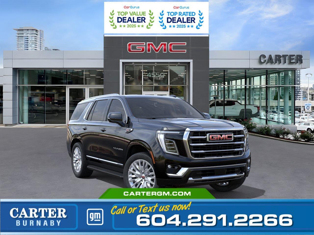 Elevate every journey in the 2026 GMC Yukon Elevation 4WD. Powered by a commanding 5.3L EcoTec3 V8 with Dynamic Fuel Management, this full-size SUV delivers impressive capability with a heavy-duty trailering package and Hitch Guidance for confident towing. Enjoy premium comfort with heated second-row seats, a Bose 10-speaker Surround Sound system, and a power programmable liftgate. Advanced safety technologies like Enhanced Automatic Parking Assist, Reverse Automatic Braking, Rear Pedestrian Alert, and Traffic Sign Recognition help keep every drive secure and stress-free. Come take it for a test drive today and experience all this stylish vehicle has to offer!  WHY CARTER GM BURNABY?  - An unrivalled vehicle purchasing experience! - Exceeding our loyal customers expectations since 1963 - 4.5 Google star rating with 2,300+ customer reviews) - CarGurus Top-Rated Dealer 2025 Award - CarGurus Top Value Dealer 2025 Award - Vehicle trades welcome! Best price guaranteed! - We provide upfront pricing, zero hidden fees, and 100% transparency - Fast approvals and 99% acceptance rates (no matter your current credit status!) - Multilingual staff (many languages spoken) - Comfortable non-pressured environment with in-store television, WIFI and a childrens play area! - In-store restaurant: fresh daily menu        Were here to help you drive the vehicle you want, the vehicle you deserve! QUESTIONS? GREAT! WEVE GOT ANSWERS! To speak with a friendly vehicle specialist - CALL NOW! The advertised price includes all standard dealer fees and any applicable manufacturer or dealer incentives. It does not include applicable taxes, licensing, insurance, or optional products or services. Dealer fees will be clearly broken out and itemized on the bill of sale, maximum total of fees $699.00. Prices are shown in Canadian dollars. While we make every effort to ensure accuracy, vehicle details, pricing, options, and availability are subject to change without notice. Please confirm all information with dealership sales management before purchase. Dealer Code: 81129