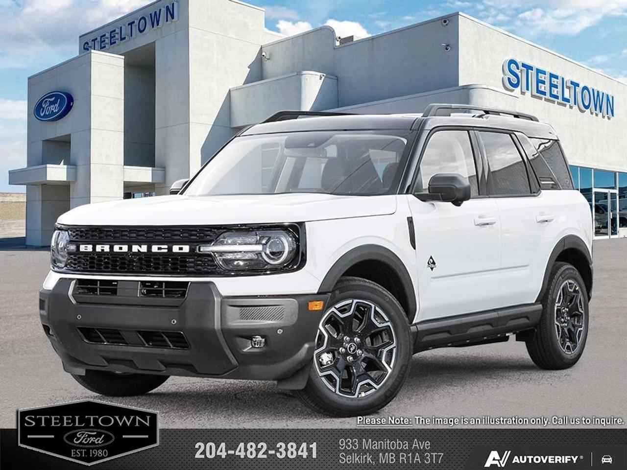 <b>Heated Steering Wheel,  Remote Start,  Fog Lamps,  Heated Seats,  Adaptive Cruise Control!</b><br> <br> We value your TIME, we wont waste it or your gas is on us!   We offer extended test drives and if you cant make it out to us we will come straight to you!<br> <br>The 2026 Ford Bronco Sport brings together off-road poise, practical scale and trail-inspired character into a compelling compact package.<br> <br>The 2026 Ford Bronco Sport combines rugged styling, modern tech and flexible utility to create a compact SUV that doesnt compromise on spirit. Inside, the cabin features quality materials, intuitive connectivity and thoughtful design to keep passengers comfortable and engaged. With its trail-ready attitude, confident presence and Fords heritage of capability, the Bronco Sport is built to carry your lifestyle forward.<br> <br>This Oxford White SUV has an Automatic transmission and is powered by a 181HP 1.5L 3 Cylinder Engine. <br> <br> Our Bronco Sports trim level is Outer Banks. Inside, premium-trimmed heated sport contour seats, a power-adjustable drivers seat with memory, and a heated leatherette steering wheel deliver comfort and control for every journey. The intuitive SYNC 4 infotainment system with a 13.2-inch touchscreen, wireless Apple CarPlay and Android Auto, Alexa integration, and adaptive cruise control with stop-and-go ensure seamless connectivity and convenience on the road. Dual-zone automatic climate control, smart device remote start, and a proximity key with push-button ignition add everyday ease, while thoughtful touches like ambient lighting, premium interior accents, and ample cargo versatility enhance practicality. Outside, 18-inch ebony black-painted aluminum wheels, LED headlights, and black body trim create a bold and athletic presence complemented by off-road-ready features like all-season tires, a Terrain Management System with five G.O.A.T. modes, and part- and full-time four-wheel drive. Safety comes standard with Ford Co-Pilot360 technology, including BLIS with Cross-Traffic Alert, Pre-Collision Assist with Automatic Emergency Braking, Lane Keeping Assist, Rear Cross-Traffic Braking, and a rearview camera, providing confidence and peace of mind whether navigating city streets or taking the scenic route. This vehicle has been upgraded with the following features: Heated Steering Wheel, Remote Start, Fog Lamps, Heated Seats, Adaptive Cruise Control, Lane Keep Assist, Collision Mitigation.<br><br> View the original window sticker for this vehicle with this url <b><a href=http://www.windowsticker.forddirect.com/windowsticker.pdf?vin=3FMCR9CN4TRE69557 target=_blank>http://www.windowsticker.forddirect.com/windowsticker.pdf?vin=3FMCR9CN4TRE69557</a></b>.<br> <br>To apply right now for financing use this link: <a href=http://www.steeltownford.com/?https://CreditOnline.dealertrack.ca/Web/Default.aspx?Token=bf62ebad-31a4-49e3-93be-9b163c26b54c&La target=_blank>http://www.steeltownford.com/?https://CreditOnline.dealertrack.ca/Web/Default.aspx?Token=bf62ebad-31a4-49e3-93be-9b163c26b54c&La</a><br> <br/>Total rebate of $4750 is reflected in the price. 5.49% financing for 84 months. Incentives expire 2026-07-31. See dealer for details. <br><br>Family owned and operated in Selkirk for 35 Years.  <br>Steeltown Ford is located just 20 minutes North of the Perimeter Hwy, with an onsite banking center that offers free consultations. <br>Ask about our special dealer rates available through all major banks and credit unions.<br>Dealer retains all rebates, plus taxes, govt fees and Steeltown Protect Plus.<br>Steeltown Ford Protect Plus includes:<br>- Life Time Tire Warranty <br>Dealer Permit # 1039<br><br><br> Come by and check out our fleet of 90+ used cars and trucks and 200+ new cars and trucks for sale in Selkirk.  o~o