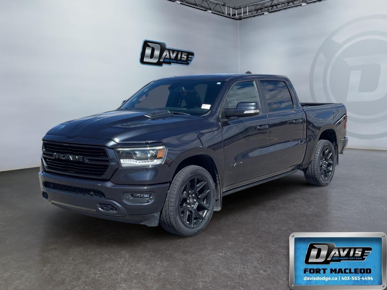 <p>Sharp and powerful 2020 RAM 1500 Sport finished in Maximum Steel Metallic with Black leather-faced vented bucket seats. Powered by the legendary 5.7L HEMI V8 with FuelSaver MDS paired to the smooth 8-speed automatic transmission.</p><p>This Sport package truck combines aggressive styling, premium comfort, and excellent towing capability.</p><p>Key Features Include:</p><p> 5.7L HEMI VVT V8  8-Speed Automatic Transmission  4x4 Electronic Shift-On-Demand Transfer Case  Sport Group  22 Polished Aluminum Wheels  Power Dual-Pane Panoramic Sunroof  Power Running Boards  Leather-Faced Heated & Ventilated Front Bucket Seats  Heated Steering Wheel  Power Driver & Passenger Seats  Power Adjustable Pedals  8.4 Touchscreen Infotainment System  Apple CarPlay & Android Auto  USB Mobile Projection  Remote Start System  Trailer Brake Controller  Class IV Receiver Hitch  Bed Utility Group  Deployable Bed Step  LED Bed Lighting  Cargo Tie-Down Hooks  Power Folding Heated Mirrors  Mirror Memory Settings  Courtesy Lamps & Turn Signals in Mirrors  Automatic High-Beam Headlamp Control  Rear Heavy-Duty Shock Absorbers  Front & Rear Floor Mats  Rear Window Defroster  Universal Garage Door Opener  Body-Color Sport Appearance Package  Black Grille with Body-Color Surround</p><p>This RAM delivers strong performance, premium interior comfort, and standout Sport styling. Excellent truck for towing, road trips, daily driving, or weekend adventures.</p><p>Clean, well equipped, and ready to go.</p><p></p><p><span style=color:rgb( 84 , 153 , 199 )>At Davis Dodge, weve proudly served the Fort Macleod community for more than 35 years, offering an unparalleled car buying experience. Dont just take our word for itour Google reviews speak volumes about our commitment to exceptional service.</span></p><p><span style=color:rgb( 84 , 153 , 199 )>Delivery & At-Home Test Drives: Convenient options to suit your lifestyle.</span></p><p><span style=color:rgb( 84 , 153 , 199 )>Flexible Financing for Everyone: Get the vehicle you need with financing solutions tailored to your situation.</span></p><p><span style=color:rgb( 84 , 153 , 199 )>Full Mechanical Inspections & Professional Cleaning: Every vehicle is thoroughly inspected and cleaned before it hits our lot.</span></p><p><span style=color:rgb( 84 , 153 , 199 )>We take all makes and models on trade and offer competitive pricing with inventory that changes daily. Whether you're shopping for a Chrysler, Dodge, Jeep, RAM, or FIAT, our AMVIC Licensed dealership makes it easy to browse, buy, and drive away.</span></p><p><span style=color:rgb( 84 , 153 , 199 )>Located in Fort Macleod, AB, we proudly serve customers in Lethbridge, Taber, Claresholm, and Coaldale. Shop online or visit us today to experience the best in sales, service, and selection. Standard bank rates apply; taxes are additional.</span></p><p></p>