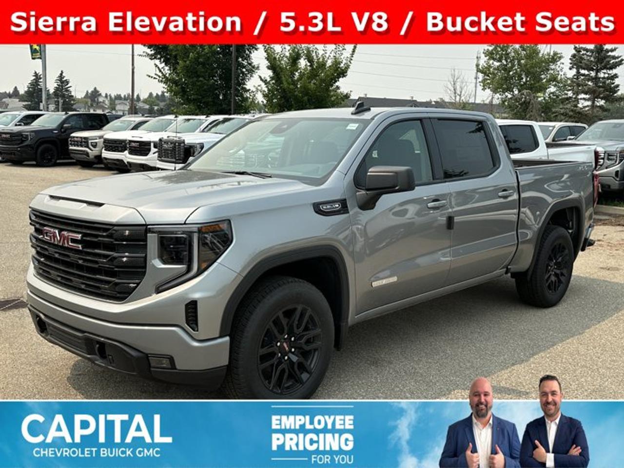 This GMC Sierra 1500 delivers a Gas V8 5.3L/325 engine powering this Automatic transmission. ENGINE, 5.3L ECOTEC3 V8 (355 hp [265 kW] @ 5600 rpm, 383 lb-ft of torque [518 Nm] @ 4100 rpm); featuring Dynamic Fuel Management, Wireless, Apple CarPlay / Wireless Android Auto, Windows, power rear, express down.* This GMC Sierra 1500 Features the Following Options *Windows, power front, drivers express up/down, Window, power front, passenger express down, Wi-Fi Hotspot capable (Terms and limitations apply. See onstar.ca or dealer for details.), Wheels, 20 x 9 (50.8 cm x 22.9 cm) 6-spoke High gloss Black painted aluminum, Wheel, 17 x 8 (43.2 cm x 20.3 cm) full-size, steel spare, USB Ports, 2, Charge/Data ports located on instrument panel, USB ports, (2) charge-only, rear, Transmission, 8-speed automatic, (Column shifter) electronically controlled with overdrive and tow/haul mode. Includes Cruise Grade Braking and Powertrain Grade Braking (Standard and only available with (L3B) 2.7L TurboMax engine.), Transfer case, single speed, electronic Autotrac with push button control (4WD models only), Trailer brake controller, integrated.* Visit Us Today *Live a little- stop by Capital Chevrolet Buick GMC Inc. located at 13103 Lake Fraser Drive SE, Calgary, AB T2J 3H5 to make this car yours today!