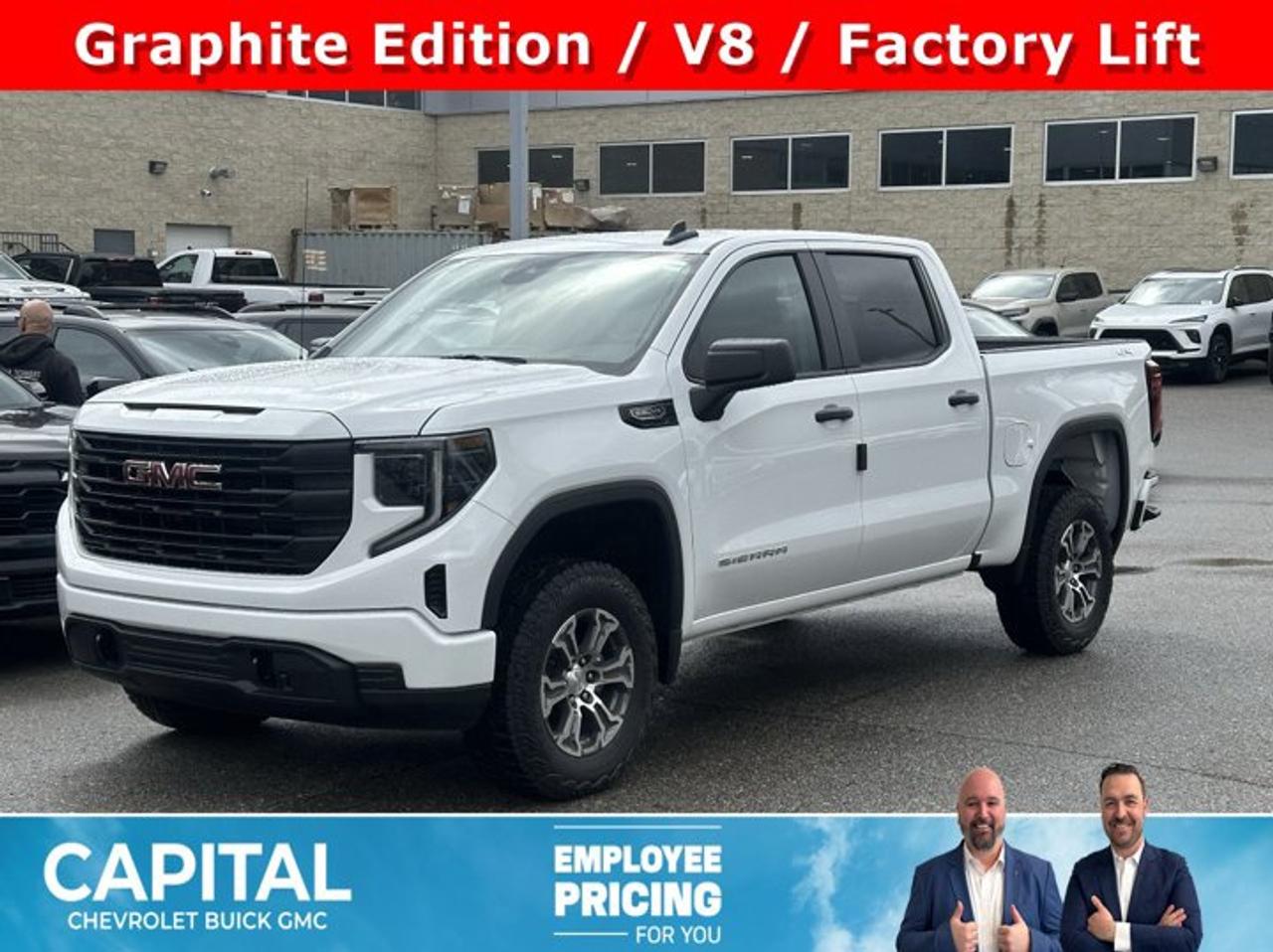 This GMC Sierra 1500 boasts a Gas V8 5.3L/325 engine powering this Automatic transmission. ENGINE, 5.3L ECOTEC3 V8 (355 hp [265 kW] @ 5600 rpm, 383 lb-ft of torque [518 Nm] @ 4100 rpm); featuring Dynamic Fuel Management (Includes (KW7) 170-amp alternator and (MHT) 10-speed automatic transmission., Wireless, Apple CarPlay / Wireless Android Auto, Windows, power rear, express down (Not available on Regular Cab models.).* This GMC Sierra 1500 Features the Following Options *Windows, power front, drivers express up/down, Window, power front, passenger express down, Wi-Fi Hotspot capable (Terms and limitations apply. See onstar.ca or dealer for details.), Wheels, 17 x 8 (43.2 cm x 20.3 cm) painted steel, Silver, Wheel, 17 x 8 (43.2 cm x 20.3 cm) full-size, steel spare, USB Ports, 2, Charge/Data ports located on instrument panel, Transfer case, single speed, electronic Autotrac with push button control (4WD models only), Tires, 255/70R17 all-season, blackwall, Tire, spare 255/70R17 all-season, blackwall (Included with (QBN) 255/70R17 all-season, blackwall tires.), Tire Pressure Monitoring System, auto learn includes Tire Fill Alert (does not apply to spare tire).* Visit Us Today *For a must-own GMC Sierra 1500 come see us at Capital Chevrolet Buick GMC Inc., 13103 Lake Fraser Drive SE, Calgary, AB T2J 3H5. Just minutes away!