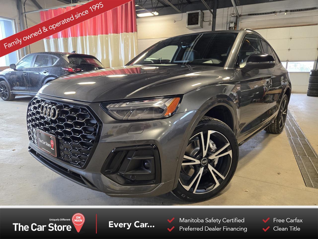 2022 Audi Q5 Sportback Technik S-Line  Black Optics | One Owner | Off Lease | Clean Title 
 Key Features: 
 Quattro All-Wheel Drive 
 Technik Trim with S-Line Package 
 Black Optics Package 
 Sport Seats, Panoramic Sunroof 
 Technology: Head-Up Display & Audi Virtual Cockpit 
 Driver Assistance: Adaptive Cruise Control & 360 Camera 
 Audio: Bang & Olufen with Subwoofer 
 Lighting: Matrix LED Headlights & Sequential LED Taillights 
 Connectivity: Wireless Apple CarPlay & Android Auto 
 Comfort: Heated Front/Rear Seats & Heated Steering Wheel 
 Convenience: Audi Roof Rack System & Rear Privacy Cover 
 Audi All-Weather Rubber Floor Mats 
 Factory Tinted Glass 
 Two Keys Included 
 One Owner, Off Lease 
 Newer Tires, Brand New Brakes 
 Clean Title 
 
 
 Top Trim with the Right Equipment: 
 Technik already sits at the top of the Q5 lineup, but this one goes further with the Black Optics and Driver Assistance packages. Features like the HUD, Matrix LEDs, and 360 camera are noticeable upgrades that change how the vehicle feels day to day. 
 
 
 Sharp Spec with Presence: 
 The Sportback body style paired with Black Optics gives the Q5 a much cleaner and more aggressive look than the standard version. 
 
 
 Well Maintained and Ready to Go: 
 One owner, off lease, newer tires, and brand new brakes is a great combo for any vehicle and this Q5 is no exception. 
 
 
 Our Take: 
 This is the kind of Q5 Sportback drivers want once they start comparing trims and options. Technik, Black Optics, Driver Assistance, and the right maintenance history make this one stand out. 
 
 
 We are a local Family Owned business and we try to do things a little different. 
 
 At The Car Store on Main every vehicle is Manitoba Safety Certified. 
 Every vehicle sold is eligible for the Advantage Plan: 
 30 Day Warranty on all MB Safety certificate related items. 
 CarFax Vehicle History Report 
 2 sets of Keys 
 Wholesale access to all other Miscellaneous Accessories (i.e. Wtr Tires, Remote Starr, all misc vehicle accessories/parts, etc...) 
 And of course a Full tank of Gas. 
 
 There is no Gimmicks or games, we are always aggressive on our prices and try to separate ourselves from the rest. 
 We also have an on-site Certified Banker who shops to get the best possible interest rates in with all Major Banks and Credit Unions! 
 
 Come to our Brand New modern showroom and see what makes us Uniquely Different! 
 
 Located on Main St. just North of Chief Peguis Trail. 
 
 To schedule an appointment call us directly at 204-669-1248 or email sales@thecarstore.ca 
 
 The Car Store on Main 
 -Uniquely Different- 
 
 www.thecarstore.ca 
 Local: 204-669-1248 
 Toll Free: 877-634-2975 
 
 A local family owned business unlike typical car lots, there are no pressure tactics, no games, no gimmicks, no Sales Manager, General Manager or Used Car Manager, just straight answers and fair deals all the time! 
 
 *PRICE DOES NOT INCLUDE TAXES (G.S.T & P.S.T) 
 Dealer Permit # 4481