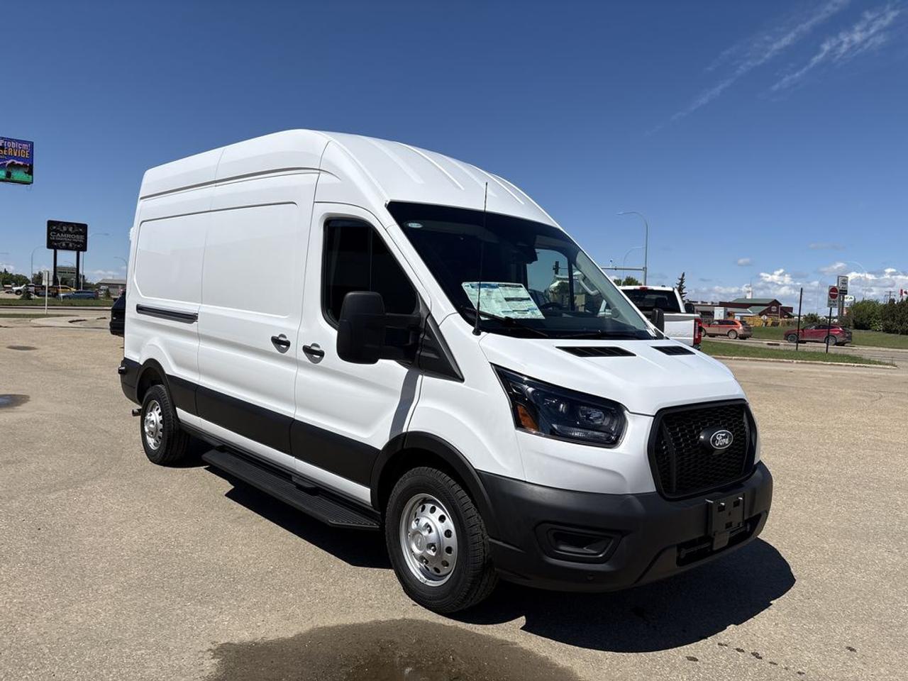 THE PRICE YOU SEE, PLUS GST. GUARANTEED!APPLE CARPLAY/ANDROID AUTO COMPATABLE! 3.5 LITER ECOBOOST V6, 10 SPEED AUTO, TRANSIT HIGH ROOF AWD CARGO TRIM(101a), DARK PALAZZO GREY CLOTH SEATS, 12 CENTER TOUCHSCREEN, PUSH BUTTON START, BACK UP ALARM, UPFITTER PKG, TRAILER BRAKE CONTROLLER, DUAL BATTERIES, KEYLESS ENTRY KEYPAD.     The 2025 Ford Transit 350 with the high roof and extended length (148-inch wheelbase) is a versatile and spacious commercial van designed to cater to a wide range of cargo transport needs. Its high roof offers ample vertical space, making it ideal for conversions, mobile workshop configurations that require standing room. The extended length provides additional cargo capacity, allowing for larger payloads and more storage options, making it suitable for businesses that need to maximize interior space. Equipped with the upfitter package, this Transit is optimized for customization, providing factory-installed features and wiring that facilitate the addition of aftermarket equipment such as shelving, lighting, or specialized fixtures, making it highly adaptable for various commercial applications. Powering this model is the 3.5-liter EcoBoost V6 engine, which delivers a balance of strong performance and efficiency, offering robust torque and horsepower to handle heavy loads and challenging driving conditions while maintaining relatively good fuel economy for its class. Overall, the 2025 Ford Transit 350 with these features is a highly functional, customizable, and reliable vehicle tailored for commercial users needing flexibility, durability, and ample space.Do you want to know more about this vehicle, CALL, CLICK OR COME ON IN!*AMVIC Licensed Dealer; CarFax and Full Mechanical Inspection Included.