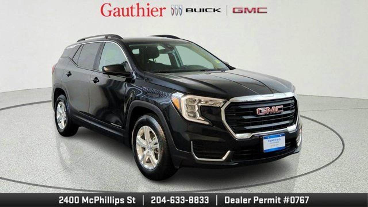 The 2024 GMC Terrain SLE is a stylish compact SUV that blends everyday practicality with premium comfort, featuring bold exterior styling, LED headlights, heated mirrors, and all-wheel drive. Powered by a turbocharged 1.5-litre engine paired with a 9-speed automatic transmission, the Terrain SLE delivers a smooth and efficient drive. Inside, it comes equipped with a 7-inch touchscreen, wireless Apple CarPlay and Android Auto, keyless entry with push-button start, and advanced safety features like Forward Collision Alert, Automatic Emergency Braking, and Lane Keep Assist.