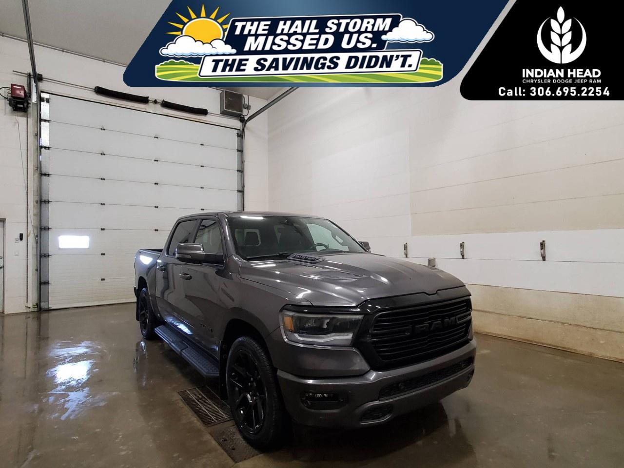 <p>The 2024 Ram 1500 Sport Night Crew Cab 4x4 combines bold styling, V8 performance, advanced technology, and everyday versatility into one exceptionally capable pickup truck.</p><p>Powered by the legendary <strong>5.7L HEMI® VVT V8 engine with FuelSaver MDS and eTorque</strong> paired with an <strong>8-speed automatic transmission</strong>, this Ram delivers strong towing capability, impressive performance, and smooth power delivery for work, recreation, and daily driving.</p><p>Finished in eye-catching <strong>Granite Crystal Metallic</strong> with a <strong>Black interior featuring leather-faced front vented bucket seats</strong>, this truck offers an upscale cabin with aggressive styling inside and out.</p><p>Equipped with the <strong>Night Edition</strong>, this Ram stands out with distinctive blacked-out styling elements that enhance its sporty appearance and commanding road presence.</p><p>The <strong>Rebel Level 2 Equipment Group</strong> adds premium convenience and technology features including <strong>remote start</strong>, <strong>Park-Sense Front and Rear Park Assist with Stop</strong>, <strong>media hub with USB charging ports</strong>, <strong>rear under-seat storage</strong>, and <strong>second-row in-floor storage bins</strong> for added practicality.</p><p>Comfort is elevated with <strong>heated and ventilated front bucket seats</strong>, <strong>power 8-way driver seat</strong>, <strong>power 2-way passenger lumbar adjustment</strong>, <strong>dual-pane panoramic sunroof</strong>, and a refined interior designed for long-distance comfort.</p><p>Additional performance and capability upgrades include a <strong>sport performance hood</strong>, <strong>anti-spin differential rear axle</strong>, <strong>rear wheelhouse liners</strong>, <strong>124-litre (27.4-gallon) fuel tank</strong>, <strong>Class IV hitch receiver</strong>, and <strong>Trailer Brake Control</strong>, making this truck ready for towing and hauling duties.</p><p>Technology and safety features include <strong>ParkView Rear Back-Up Camera</strong>, <strong>Forward Collision Warning Plus</strong>, <strong>Brake Assist</strong>, <strong>Electronic Stability Control</strong>, <strong>Hill Start Assist</strong>, <strong>Trailer Sway Control</strong>, <strong>Electronic Roll Mitigation</strong>, and a comprehensive airbag system for added confidence on every drive.</p><p>The Night Edition styling, HEMI V8 performance, premium interior appointments, and advanced towing capability make this 2024 Ram 1500 Sport Night Crew Cab 4x4 an outstanding choice for drivers who want both capability and style.</p><p>Please confirm all vehicle details and features with our sales team and start the buying process today.</p>