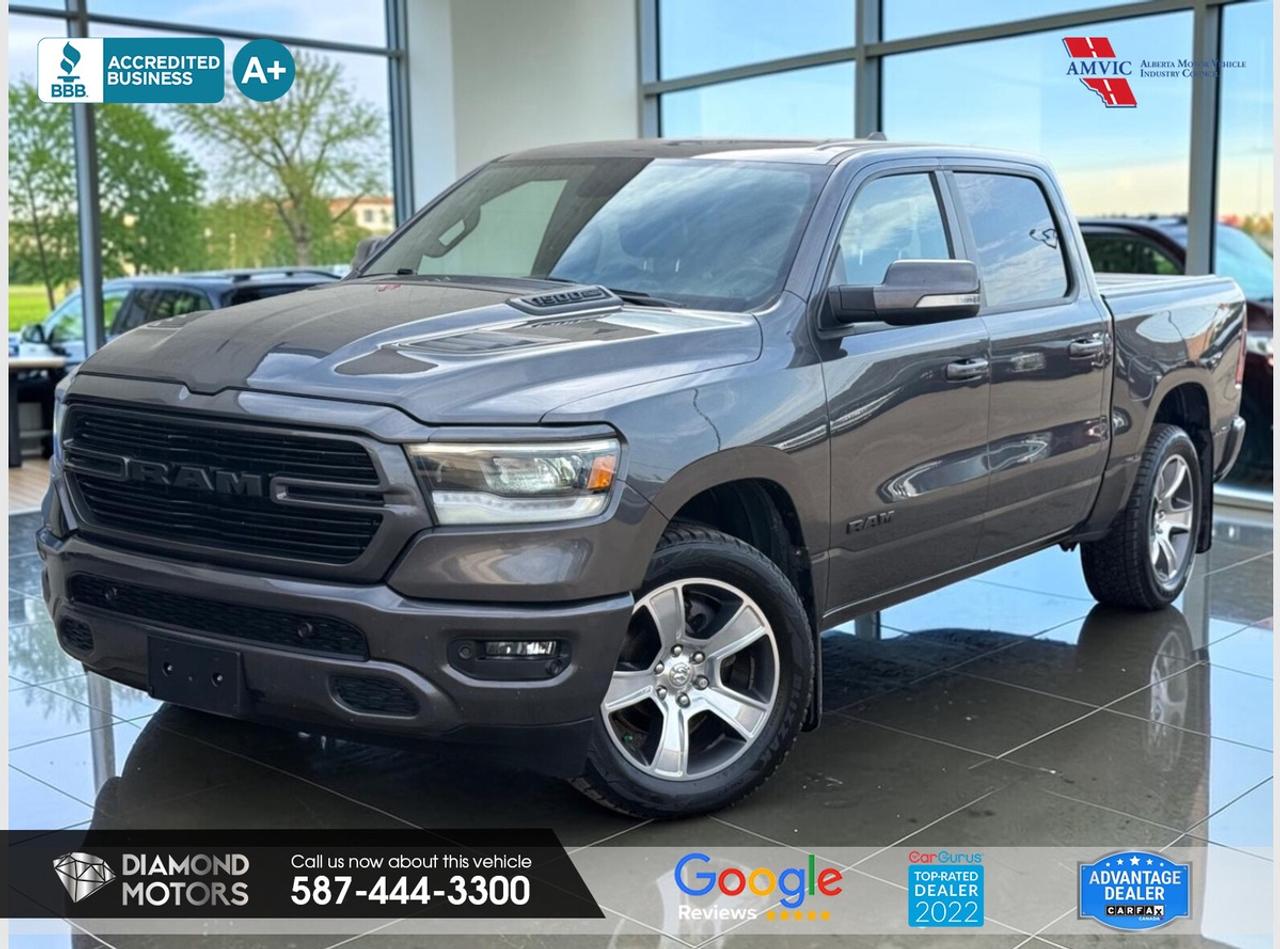 LIMITED TIME at Diamond Motors <br/> Drive away with a FREE 1-Year Warranty + low payments included at Listed Price. T&Cs Apply. <br/> <br/> <br/> Now Available: 2020 Ram 1500 Sport 4x4 Crew Cab 57 Box Grey has 191,180 KM on it. 5.7L 8 Cylinder Engine engine, Four-Wheel Drive, Automatic transmission, 5 Seater passengers, on special price for $34,900.00. <br/> <br/> <br/> 5.7L 8 CYLINDER ENGINE, LEATHER,NAVIGATION,BACKUP CAMERA,BLUETOOTH,HEATED SEATS,HEATED STEERING WHEEL,REMOTE STARTER,KEYLESS ENTRY,PANORAMIC ROOF,PUSH START,4X4,POWER DOORS,POWER SEATS,COOL SEATS,DUAL CLIMATE CONTROL,HEATED MIRROR,APPLE CARPLAY, ANDROID AUTO AND MUCH MORE!!! <br/> <br/> <br/> <br/> <br/> Book your appointment today for Test Drive. We offer contactless Test drives & Virtual Walkarounds. Stock Number: 261099 <br/> Disclosure: This vehicle was previously registered in MB. Vehicle has passed all required inspections in Alberta. <br/> The vehicle was in need of repairs as a result of an incident or collision that cost more than $3,000 including parts and labour. <br/> At Diamond Motors, we are dedicated to providing you with an outstanding car-buying experience, offering quality pre-owned vehicles at prices that fit your budget. Our transparent and honest approach means you can expect straightforward guidance without any high-pressure sales tactics. We believe in building lasting relationships with our customers by offering personalized service tailored to your needs. From the moment you step onto our lot, our team is here to support you every step of the way, ensuring you leave confident in your decision. Trust, integrity, and customer satisfaction are the foundation of everything we do. <br/> <br/> <br/> Why Choose Diamond Motors?<br/> <br/> Certified Pre-Owned Vehicles <br/> Family Owned & Operated <br/> 100+ Vehicles in Stock <br/> Finance & Extended Warranty Available <br/> Transparent Pricing <br/> Inspection & Carfax Provided <br/> No-Pressure Buying Experience <br/> Full Disclosure Guaranteed <br/> Top Google Rated Dealership <br/> Trade-Ins Welcome <br/> AMVIC Licensed & BBB Accredited <br/> CarGurus Top-Rated Dealer (2022 & 2024) <br/> <br/> <br/> Phone to schedule an appointment @ 587-444-3300 or simply browse our inventory online www.diamondmotors.ca or come and see us at our location at <br/> 3403 93 street NW, Edmonton, T6E 6A4 <br/> <br/> <br/> To view the rest of our inventory: <br/> www.diamondmotors.ca/inventory <br/> <br/> <br/> This dealership provides all required disclosures in accordance with AMVIC regulations. A completed Mechanical Fitness Assessment and its associated inspection work order will be supplied with every vehicle. A Carfax (or equivalent) vehicle history report will also be provided, including available information on previous damage, accident history, stolen or salvage status, and jurisdictional records. <br/> Customers are encouraged to review all vehicle features, options, and equipment for accuracy prior to purchase. <br/>