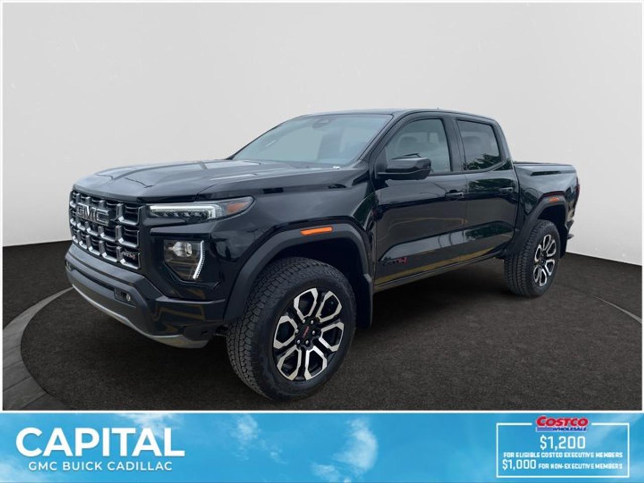 This 2026 GMC Canyon in Onyx Black is equipped with 4WD and Turbocharged Gas I4 2.7L/ engine.The GMC Canyon might be midsize, but its fully premium. Designed for easy access, an available easy lift and lower tailgate allows for smooth operation, while an integrated corner-step rear bumper provides efficient access to the truck bed and your cargo. Its the little things that set the Canyon apart, like its LED-signature front lighting, chrome grille surrounds and chrome mirror caps and door handles. The Canyon is takes premium comfort to a new level with features such as available soft-touch instrument panel and available heated driver and front passenger seats. The interior is also engineered to give you and your passengers an exceptional level of quiet, from noise-reducing innovations to triple door seals. This truck offers an engine lineup that delivers power and efficiency. This baby has 308 horsepower and can tow up to 3493 KG (7700 LB.). Intelligent control features, including traction control, trailer sway and hill descent control, available automatic rear locking differential, brake rotors and integrated trailer brake controller and diesel exhaust brake, to help you stay confidently in command no matter what you may be hauling or trailering. The Canyon provides intelligently placed controls and driver-centric features to keep you in touch, in charge and connected on the road, from available built-in Wi-Fi, an infotainment system with navigation and a rear-vision camera, to power outlets, rear seat reminders and access to the myGMC app. Youll also find state-of-the-art safety to help enhance your awareness of the road and surrounding vehicles, such as available forward collision alert, and more.Check out this vehicles pictures, features, options and specs, and let us know if you have any questions. Helping find the perfect vehicle FOR YOU is our only priority.P.S...Sometimes texting is easier. Text (or call) 306-801-9090 for fast answers at your fingertips!Dealer License #914248Disclaimer: All prices are plus taxes & fees. See dealer for Details. Dealer Permit # 914248 See dealer for Details.