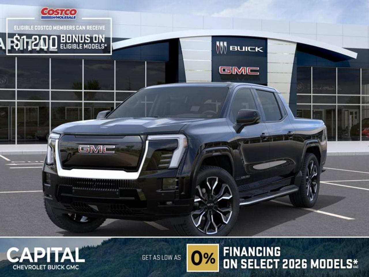 This GMC Sierra EV boasts a Electric engine powering this Automatic transmission. Wireless Phone Charging, Wipers, front rain-sensing, intermittent, Windows, remote Express-Down, front and rear door windows and Express-Up front windows.* This GMC Sierra EV Features the Following Options *Window, rear side, solar absorbing, privacy tinting, Wi-Fi Hotspot capable (Terms and limitations apply. See onstar.com or dealer for details.), Wheels, 24 X 9.0 aluminum High Gloss Black 24 Wheel with Selective Machining and Laser Etched Denali logo including GMC Centre Cap / Lug Cover, Wheel, spare, none, USB ports, 2, type-C, Charge/Data ports located on floor console, USB ports, USB port, type-C, located within the centre console armrest bin, Universal Home Remote includes garage door opener, programmable, Transmission, none, Trailer Camera Provisions.* Visit Us Today *Treat yourself- stop by Capital Chevrolet Buick GMC Inc. located at 13103 Lake Fraser Drive SE, Calgary, AB T2J 3H5 to make this car yours today!