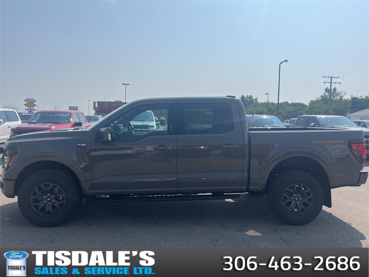 <b>Leather Seats, Sunroof, Premium Audio, Tow Package, Spray-in Bedliner!</b><br> <br> Check out the large selection of new Fords at Tisdales today!<br> <br>The 2026 Ford F-150 brings unmatched capability, advanced innovation and bold design to the full-size pickup segment.<br> <br>The 2026 Ford F-150 combines proven leadership in toughness with smart innovation to deliver a truck built for real-world demands. Inside, the cabin features refined materials, intuitive tech and comfortable seating to support both driver and passengers on every journey. With its strong presence, flexible design and Fords legacy of dependability, the F-150 is ready for whatever work or play you throw its way.<br> <br>This Carbonized Grey Metallic Crew Cab 4X4 pickup has an Automatic transmission and is powered by a 382HP 3.5L V6 Cylinder Engine. <br> <br> Our F-150s trim level is Tremor. Engineered for relentless off-road capability, this rugged truck features an advanced off-road suspension, three protective skid plates, heavy-duty front and rear tow hooks, functional running boards, and striking dark matte finish alloy wheels wrapped in all-terrain tires. Inside, the adventure-ready cabin offers heated unique sport cloth front seats with power lumbar support, integrated upfitter switches for aftermarket accessories, power adjustable pedals, and a leatherette steering wheel. Premium comfort and tech surround you thanks to voice-activated dual-zone automatic air conditioning, keyfob remote start, and a powerful eight-speaker B&O sound system by Bang & Olufsen tied to a 12-inch SYNC 4 display with connected navigation and wireless smartphone integration. You can explore unmapped terrain or cruise the highway with ultimate confidence provided by a full aerial view camera system, BlueCruise driving technology, adaptive cruise control with stop-and-go, and a comprehensive forward and reverse sensing system. This vehicle has been upgraded with the following features: Leather Seats, Sunroof, Premium Audio, Tow Package, Spray-in Bedliner.<br><br> View the original window sticker for this vehicle with this url <b><a href=http://www.windowsticker.forddirect.com/windowsticker.pdf?vin=1FTFW4L87TFB25239 target=_blank>http://www.windowsticker.forddirect.com/windowsticker.pdf?vin=1FTFW4L87TFB25239</a></b>.<br> <br>To apply right now for financing use this link: <a href=http://www.tisdales.com/shopping-tools/apply-for-credit.html target=_blank>http://www.tisdales.com/shopping-tools/apply-for-credit.html</a><br> <br/>Total rebate of $2500 is reflected in the price. 3.99% financing for 84 months. <br> Buy this vehicle now for the lowest bi-weekly payment of <b>$633.72</b> with $0 down for 84 months @ 3.99% APR O.A.C. ( Plus applicable taxes - $699 administration fee included in sale price. / Federal Luxury Tax of $94.00 included.). Incentives expire 2026-08-31. See dealer for details. <br><br>Tisdales is not your standard dealership. Sales consultants are available to discuss what vehicle would best suit the customer and their lifestyle, and if a certain vehicle isnt readily available on the lot, one will be brought in.<br> Come by and check out our fleet of 20+ used cars and trucks and 80+ new cars and trucks for sale in Kindersley.  o~o