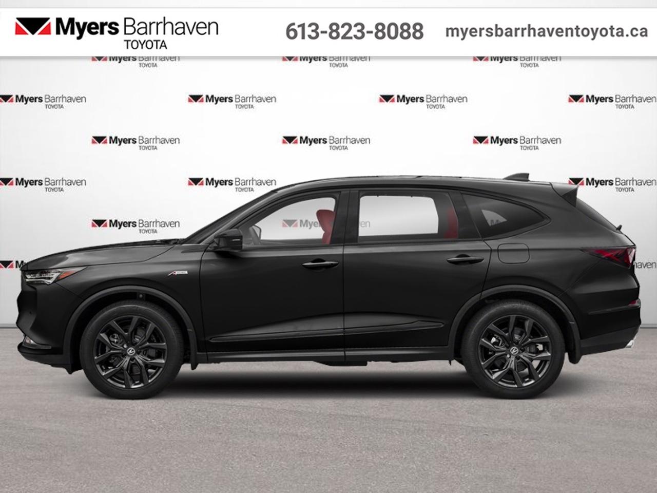 <b>Cooled Seats,  Sunroof,  Navigation,  Apple CarPlay,  Android Auto!</b><br> <br> A luxurious interior with a great selection of tech features make this 2024 Acura MDX a top pick for a three-row SUV. This 2024 Acura MDX is fresh on our lot in Ottawa.<br> <br>This 2024 Acura MDX rubs shoulders with the best three-row SUVs, with premium build quality and reputable reliability. The chiseled and athletic exterior styling ties in with a comfortable and refined interior that rewards you with high-end tech and infotainment features. With more than enough room for you and yours and delightful performance on the road, this 2024 MDX is a great choice for a premium family hauler.<br> <br>This SUV has 43,578 km. Its Majestic Black in colour. It has an Automatic transmission and is powered by a 290HP 3.5L V6 Cylinder Engine. <br> <br> Our MDXs trim level is A-Spec. Stepping up to this MDX A-Spec adds in an upgraded 16-speaker ELS 3D Premium audio system, Ultrasuede & leather upholstery, and ventilated and heated front seats with lumbar support. This SUV is also loaded with great standard features such as a dual-panel glass sunroof with a power sunshade, a heated steering wheel, dual-zone climate control, a power liftgate for rear cargo access, towing equipment with trailer sway control, and LED headlights with perimeter/approach lights. Connectivity features also include in built navigation with voice activation, wireless Apple CarPlay and Android Auto, and 4G LTE Wi-Fi hotspot. Safety on the road is also assured, thanks to blind spot detection, adaptive cruise control, lane keeping assist with lane departure warning, forward collision mitigation, and front and rear parking sensors. This vehicle has been upgraded with the following features: Cooled Seats, Sunroof, Navigation, Apple CarPlay, Android Auto, Heated Steering Wheel, Power Liftgate.<br> <br>To apply right now for financing use this link: <a href=https://www.myersbarrhaventoyota.ca/quick-approval/ target=_blank>https://www.myersbarrhaventoyota.ca/quick-approval/</a><br> <br/><br>At Myers Barrhaven Toyota we pride ourselves in offering highly desirable pre-owned vehicles. We truly hand pick all our vehicles to offer only the best vehicles to our customers. No two used cars are alike, this is why we have our trained Toyota technicians highly scrutinize all our trade ins and purchases to ensure we can put the Myers seal of approval. Every year we evaluate 1000s of vehicles and only 10-15% meet the Myers Barrhaven Toyota standards. At the end of the day we have mutual interest in selling only the best as we back all our pre-owned vehicles with the Myers *LIFETIME ENGINE TRANSMISSION warranty. Thats right *LIFETIME ENGINE TRANSMISSION warranty, were in this together! If we dont have what youre looking for not to worry, our experienced buyer can help you find the car of your dreams! Ever heard of getting top dollar for your trade but not really sure if you were? Here we leave nothing to chance, every trade-in we appraise goes up onto a live online auction and we get buyers coast to coast and in the USA trying to bid for your trade. This means we simultaneously expose your car to 1000s of buyers to get you top trade in value. <br>We service all makes and models in our new state of the art facility where you can enjoy the convenience of our on-site restaurant, shuttle van, free Wi-Fi, Enterprise Rent-A-Car, on-site tire storage, and complimentary drinks. Come see why many Toyota owners are making the switch to Myers Barrhaven Toyota. <br>*LIFETIME ENGINE TRANSMISSION WARRANTY NOT AVAILABLE FOR VEHICLES WITH KMS EXCEEDING 140,000KM, VEHICLES 8 YEARS & OLDER, HIGHLINE BRAND VEHICLES (e.g., BMW, INFINITI, CADILLAC, LEXUS), AND QUEBEC RESIDENTS.<br> Come by and check out our fleet of 100+ used cars and trucks and 20+ new cars and trucks for sale in Ottawa.  o~o