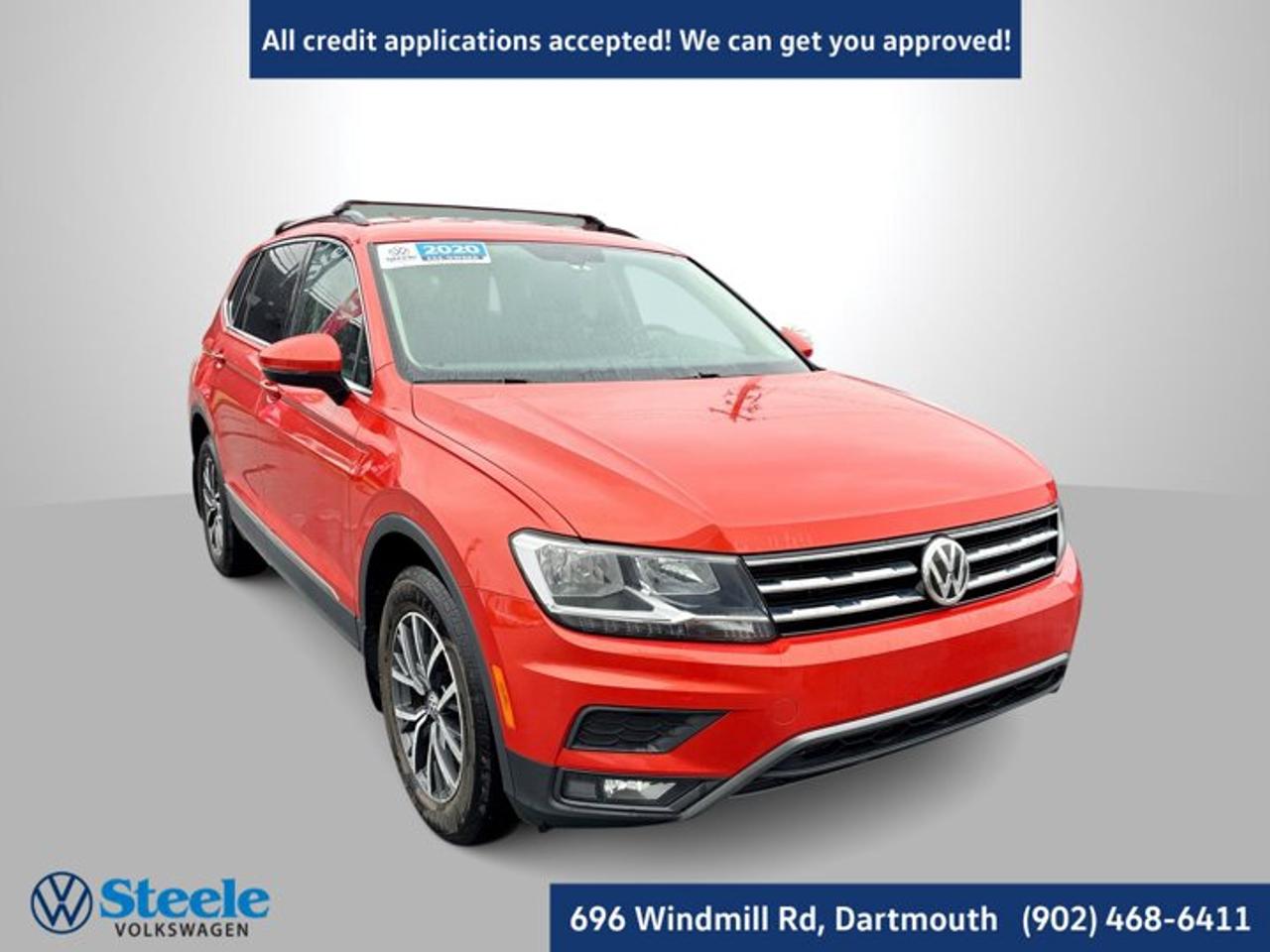 Recent Arrival! AS-IS2020 Volkswagen Tiguan Comfortline 4Motion 4D Sport Utility Orange AWD 8-Speed Automatic with Tiptronic 2.0L TSI, AWD.This 2020 Volkswagen Tiguan Comfortline will not last long!! Call Now to reserve your Test Drive appointment!! 1-902-468-6411 or chat with us online at www.steelevw.ca.