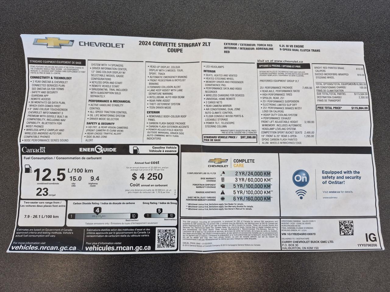 2024 Chevrolet Corvette Stingray 2LT 6.2 V8 ENGINE, Z51 PERFORMANCE PACKAGE Photo