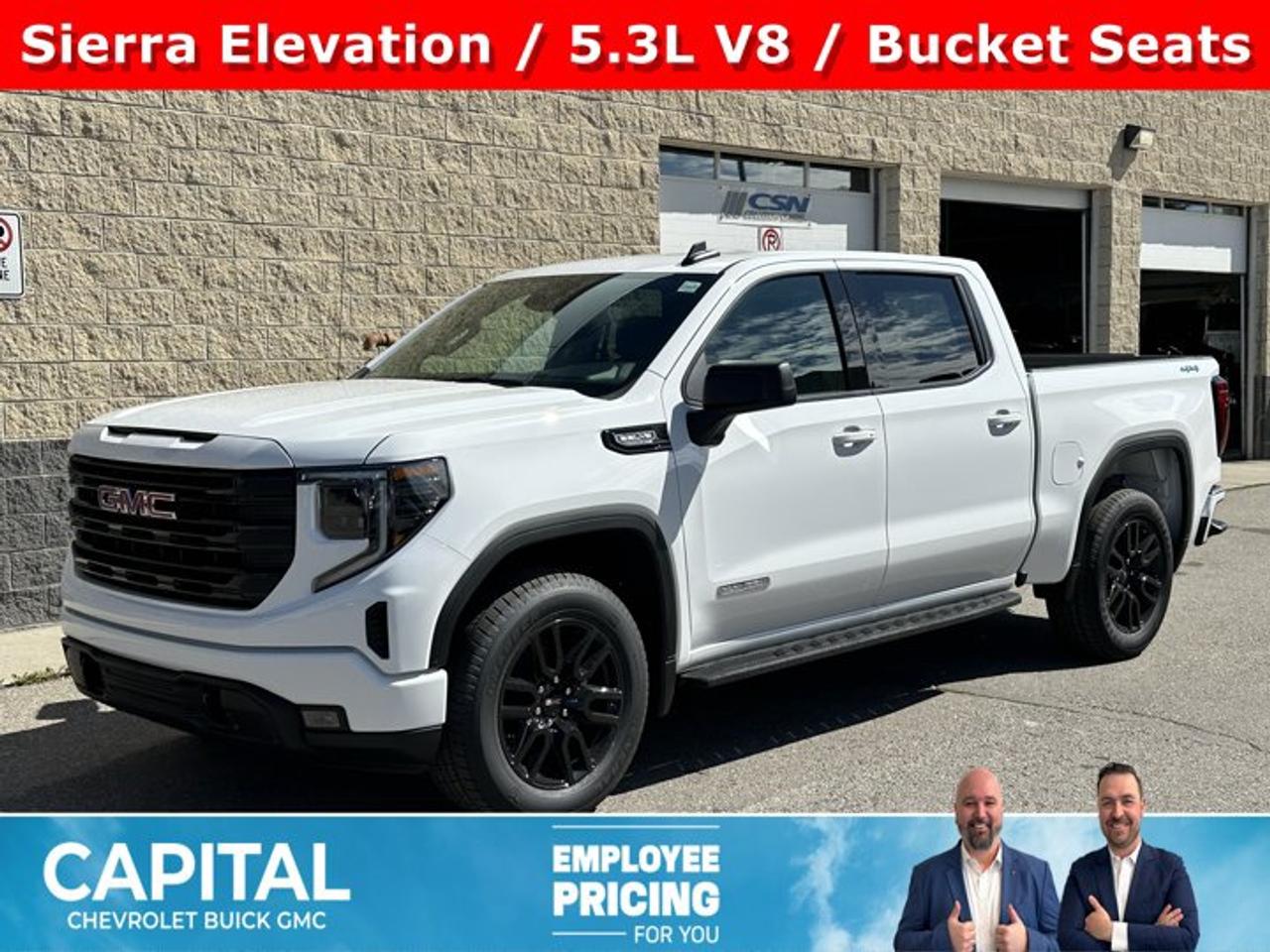 Accessories include: High Clearance Side StepsThis GMC Sierra 1500 boasts a Gas V8 5.3L/325 engine powering this Automatic transmission. ENGINE, 5.3L ECOTEC3 V8 (355 hp [265 kW] @ 5600 rpm, 383 lb-ft of torque [518 Nm] @ 4100 rpm); featuring Dynamic Fuel Management, Wireless, Apple CarPlay / Wireless Android Auto, Windows, power rear, express down.*This GMC Sierra 1500 Features the Following Options *Windows, power front, drivers express up/down, Window, power front, passenger express down, Wi-Fi Hotspot capable (Terms and limitations apply. See onstar.ca or dealer for details.), Wheels, 20 x 9 (50.8 cm x 22.9 cm) 6-spoke High gloss Black painted aluminum, Wheel, 17 x 8 (43.2 cm x 20.3 cm) full-size, steel spare, USB Ports, 2, Charge/Data ports located on instrument panel, USB ports, (2) charge-only, rear, Transmission, 8-speed automatic, (Column shifter) electronically controlled with overdrive and tow/haul mode. Includes Cruise Grade Braking and Powertrain Grade Braking (Standard and only available with (L3B) 2.7L TurboMax engine.), Transfer case, single speed, electronic Autotrac with push button control (4WD models only), Trailer brake controller, integrated.*Visit Us Today *Come in for a quick visit at Capital Chevrolet Buick GMC Inc., 13103 Lake Fraser Drive SE, Calgary, AB T2J 3H5 to claim your GMC Sierra 1500!