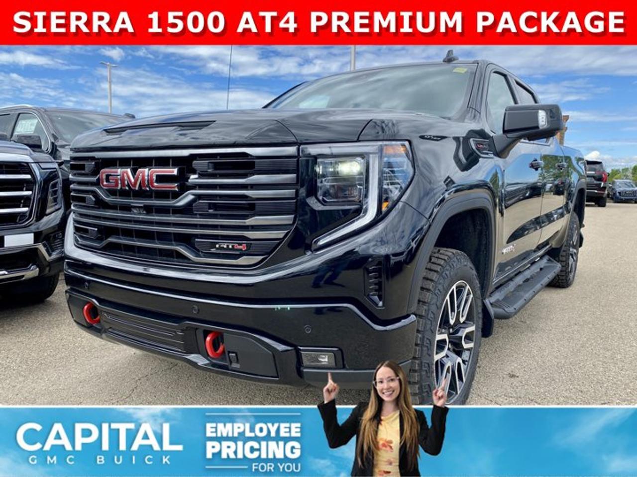 Dont miss out on this Sierra 1500 AT4! Fully Equipped with the Premium Plus Package, Technology Package, Heated and Cooled Bucket Seats, Heated Rear Seats, Heated Steering, 360 CAM, 15 Heads-up Display, Rear Streaming Camera Mirror, Body Color Wheel Arch Moldings, Power Sunroof, Wireless Charger, Dual Exhaust, 2 Inch Factory Lift and so much more... This rare truck can be yours so CALL NOWAsk for the Internet Department for more information or book your test drive today! Text 587-400-9276 for fast answers at your fingertips!AMVIC Licensed Dealer - Licence Number B1044900Disclaimer: All prices are plus GST and include all cash credits and loyalties. See dealer for details. AMVIC Licensed Dealer # B1044900