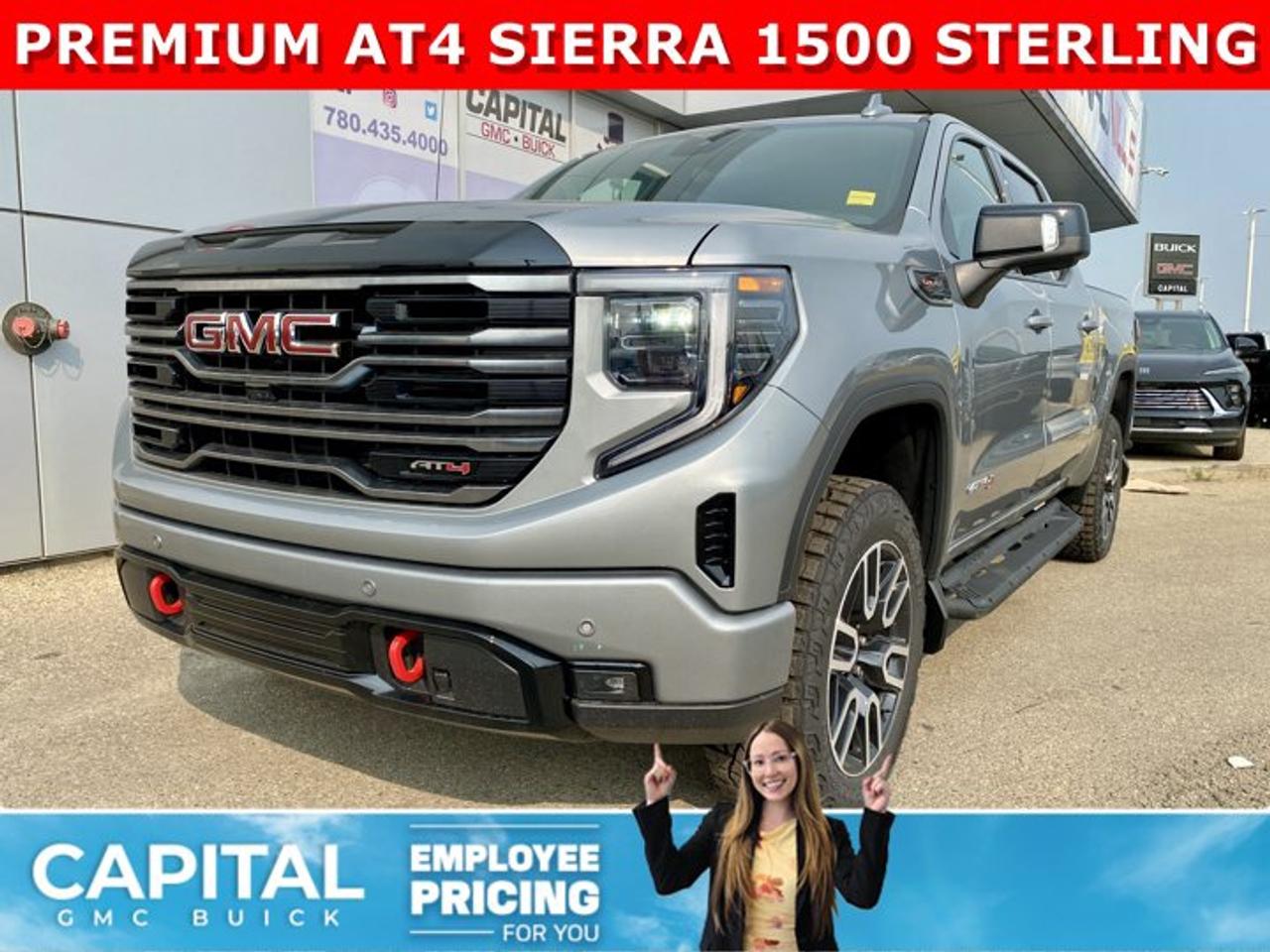Dont miss out on this Sierra 1500 AT4! Fully Equipped with the Premium Plus Package, Technology Package, Heated and Cooled Bucket Seats, Heated Rear Seats, Heated Steering, 360 CAM, 15 Heads-up Display, Rear Streaming Camera Mirror, Body Color Wheel Arch Moldings, Power Sunroof, Wireless Charger, Dual Exhaust, 2 Inch Factory Lift and so much more... This rare truck can be yours so CALL NOWAsk for the Internet Department for more information or book your test drive today! Text 587-400-9276 for fast answers at your fingertips!AMVIC Licensed Dealer - Licence Number B1044900Disclaimer: All prices are plus GST and include all cash credits and loyalties. See dealer for details. AMVIC Licensed Dealer # B1044900